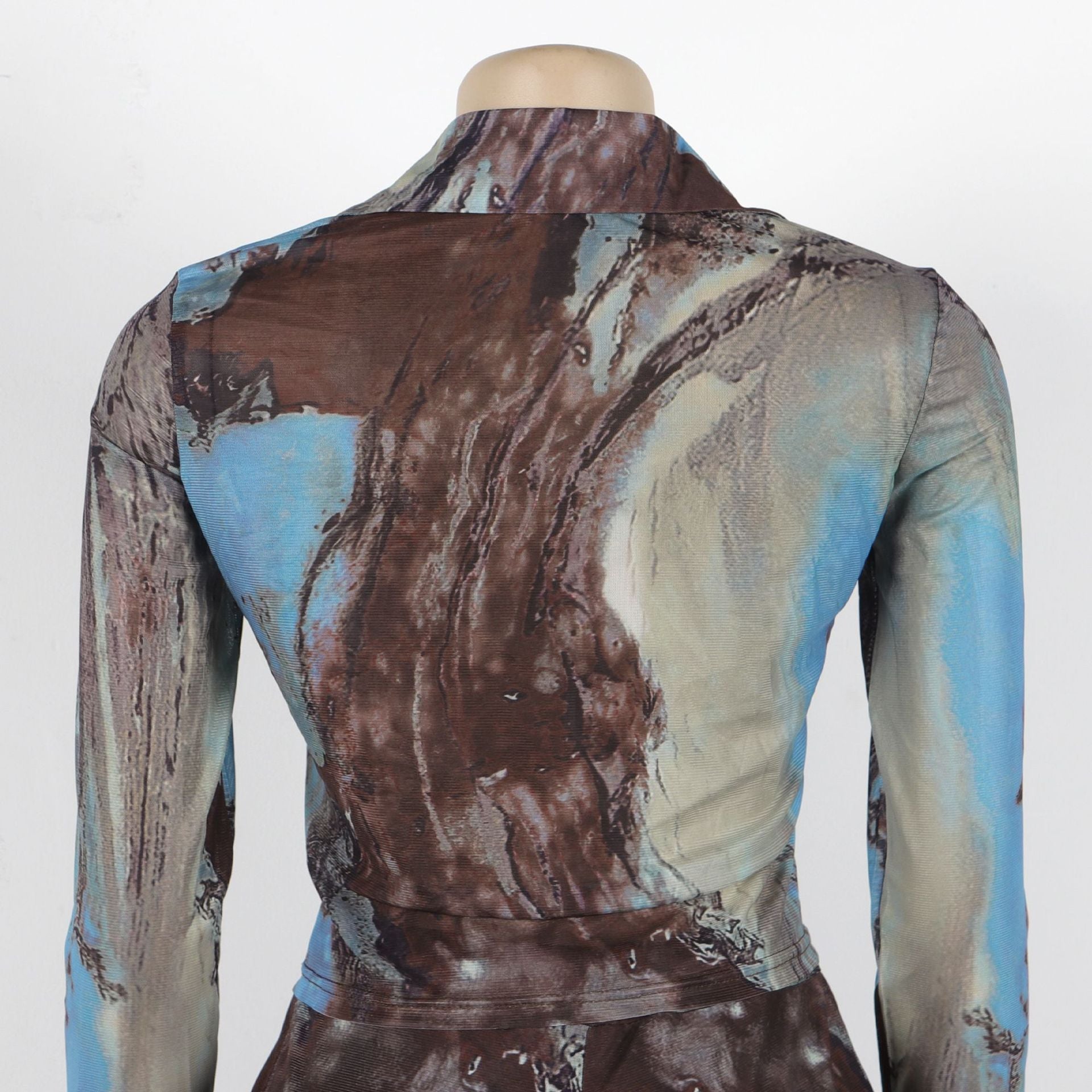 Tie Dye Mesh Print Single Breasted shirts+Pants Two 2 Piece Sets