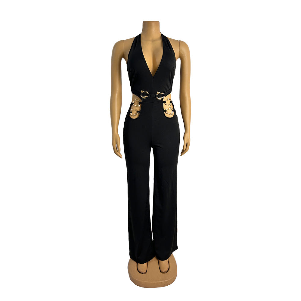 Backless Straight Sleeveless Flare Jumpsuits