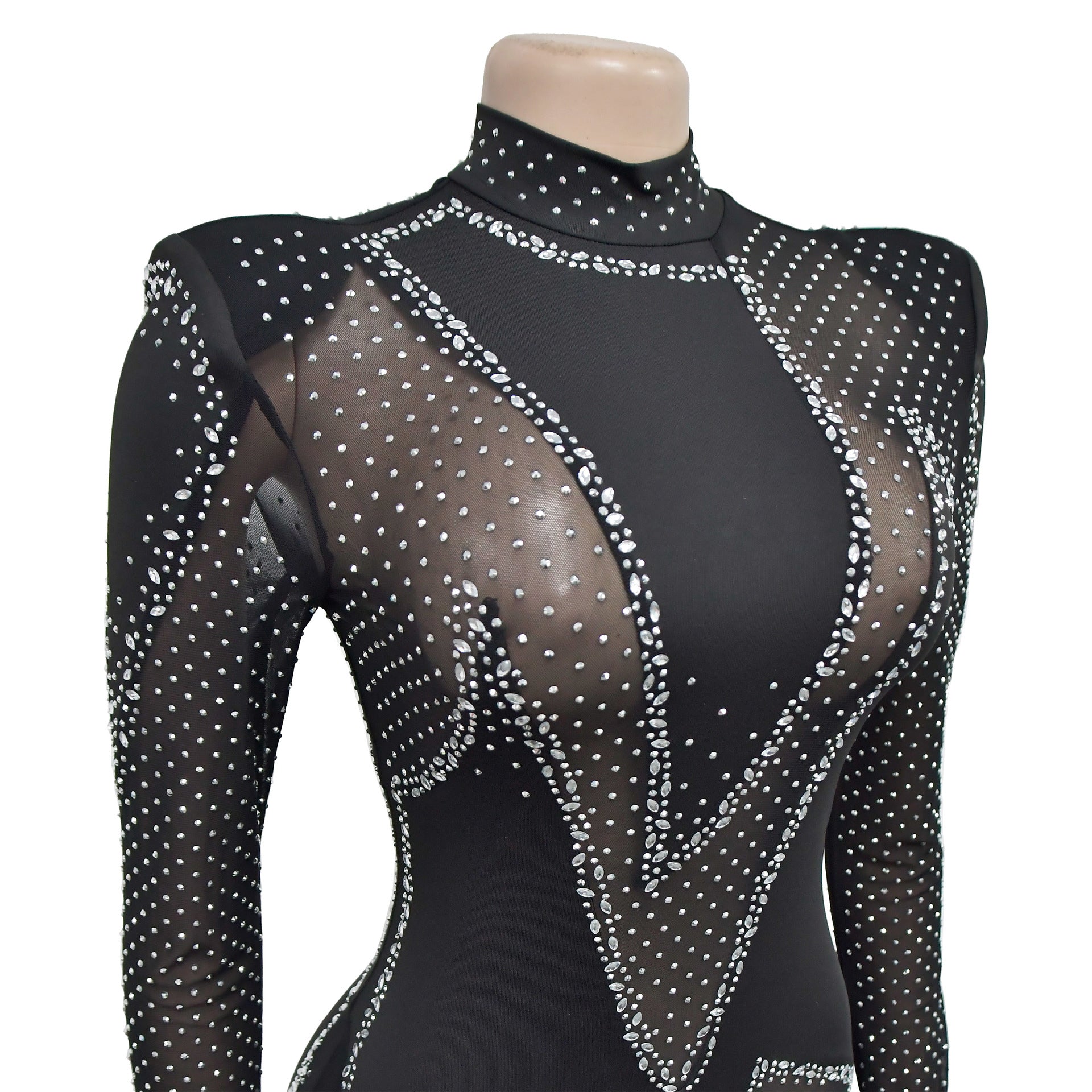 See Though Mesh Diamonds Rhinestones Jumpsuit
