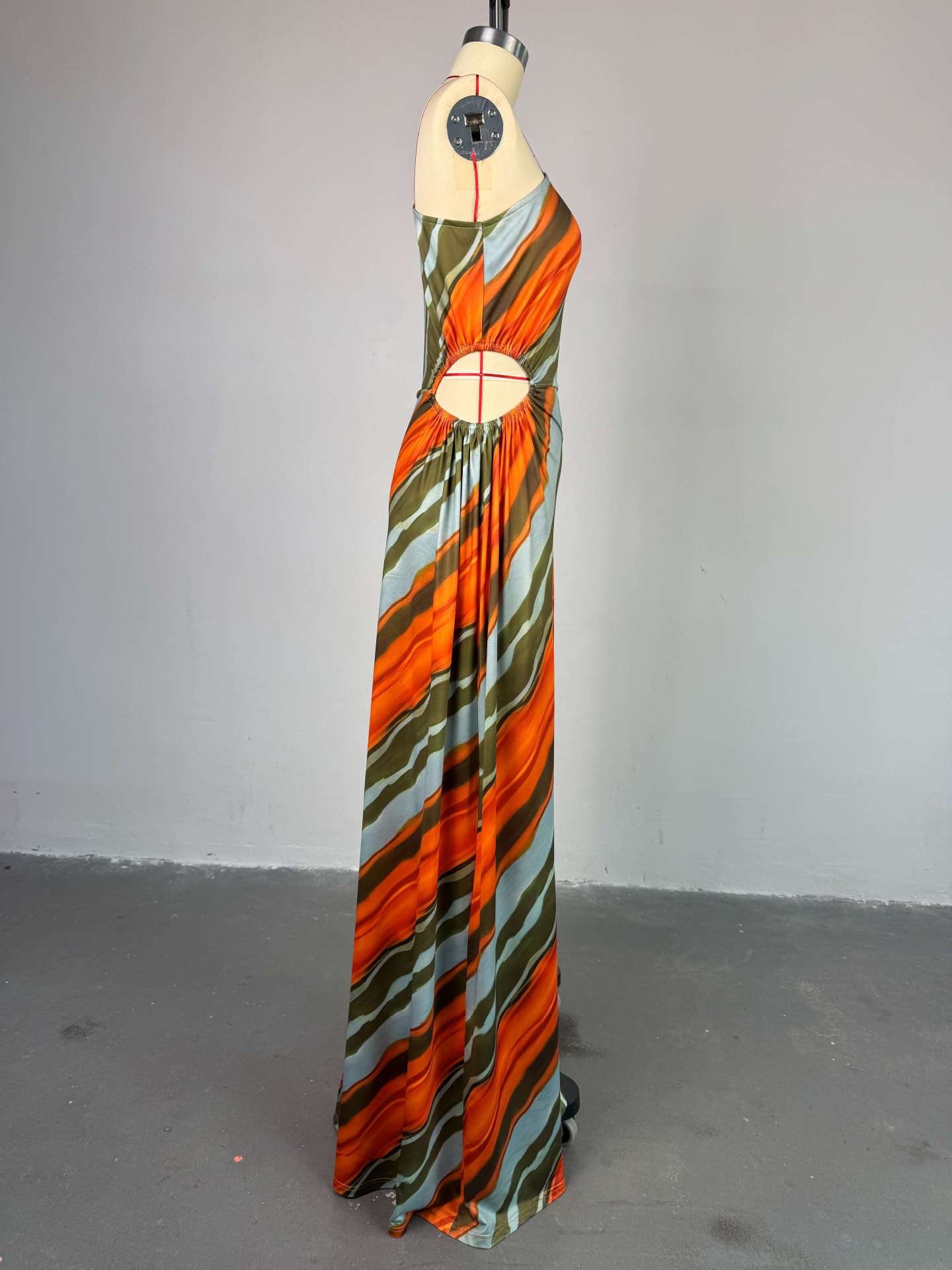 Elegant Striped Print Sleeveless Floor-Length Long Dress