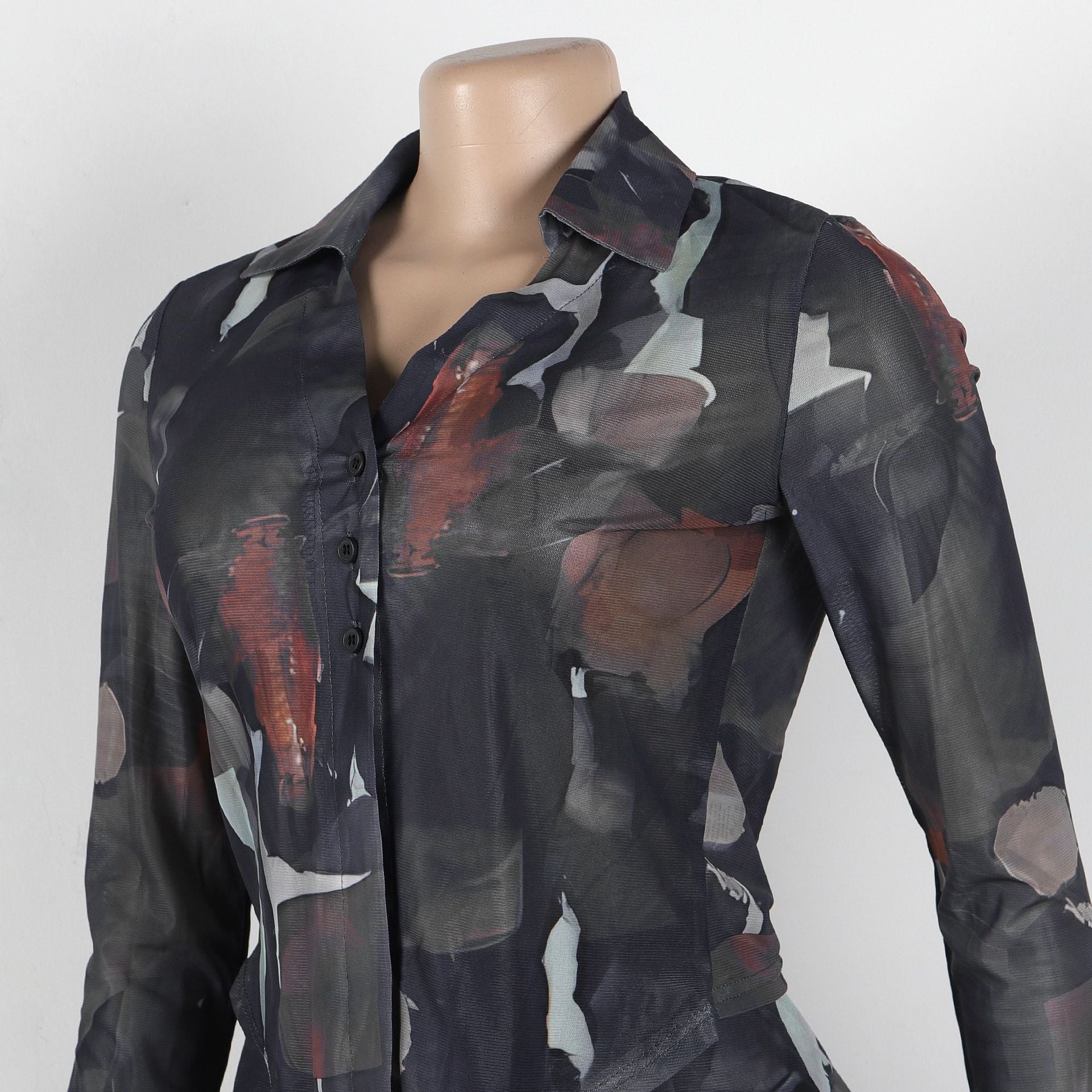 Tie Dye Mesh Print Single Breasted shirts+Pants Two 2 Piece Sets
