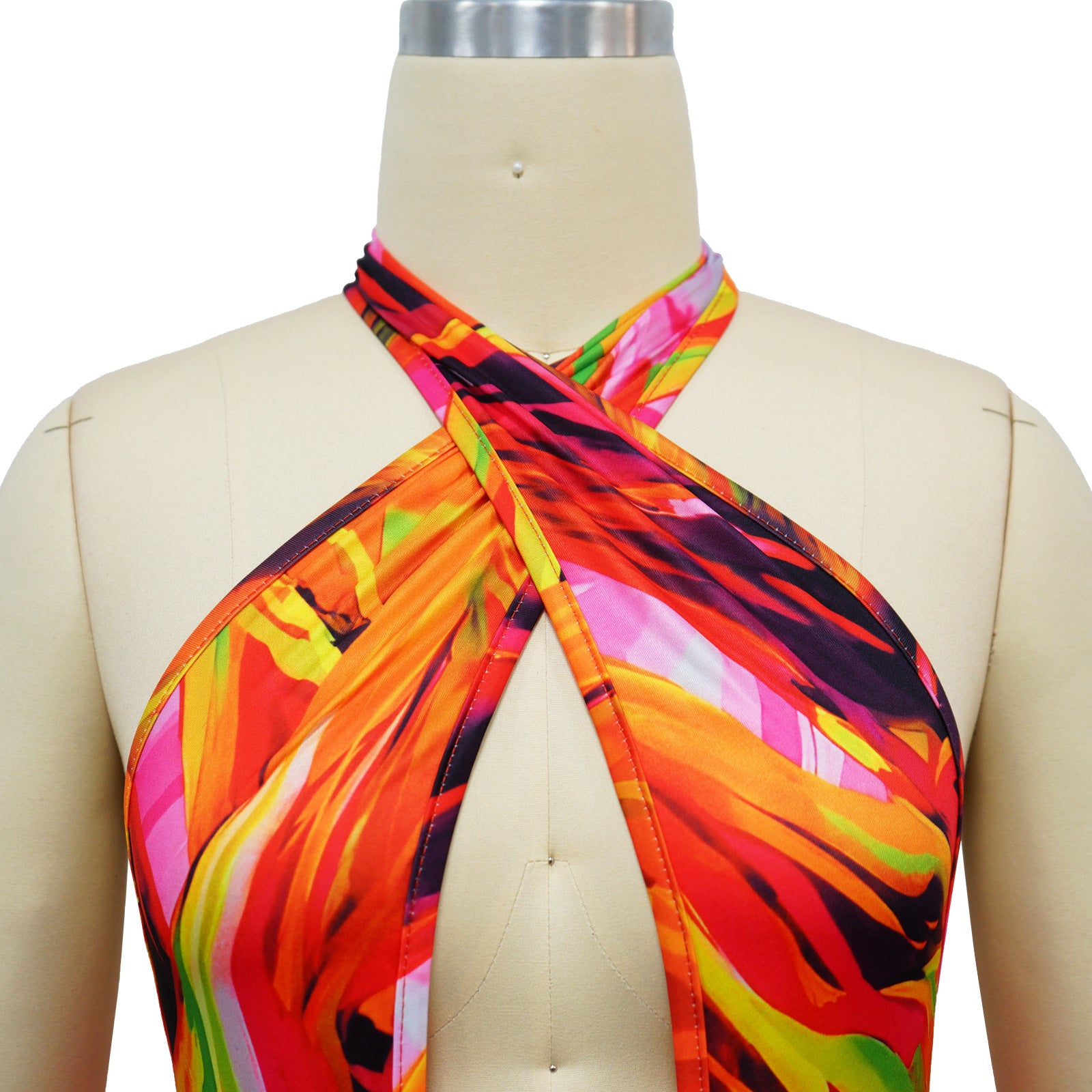 V-neck Halter Sleeveless Print Jumpsuits