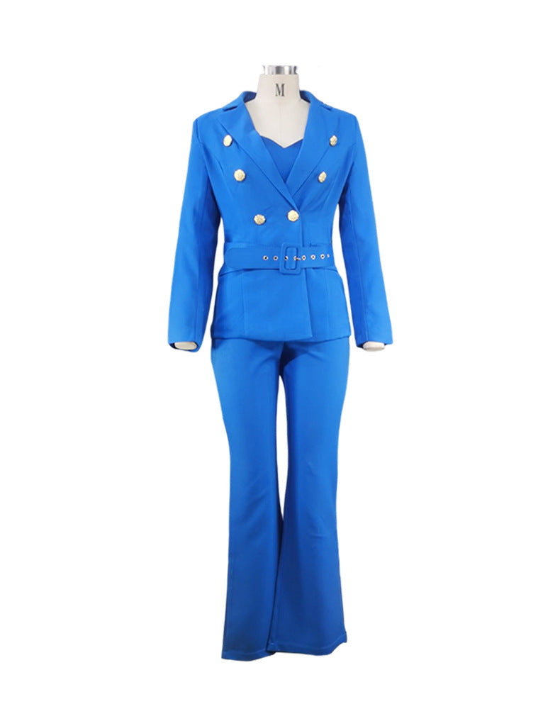 Long Sleeve Blazer Wide Leg Flare Jumpsuit Suit Two Piece Set