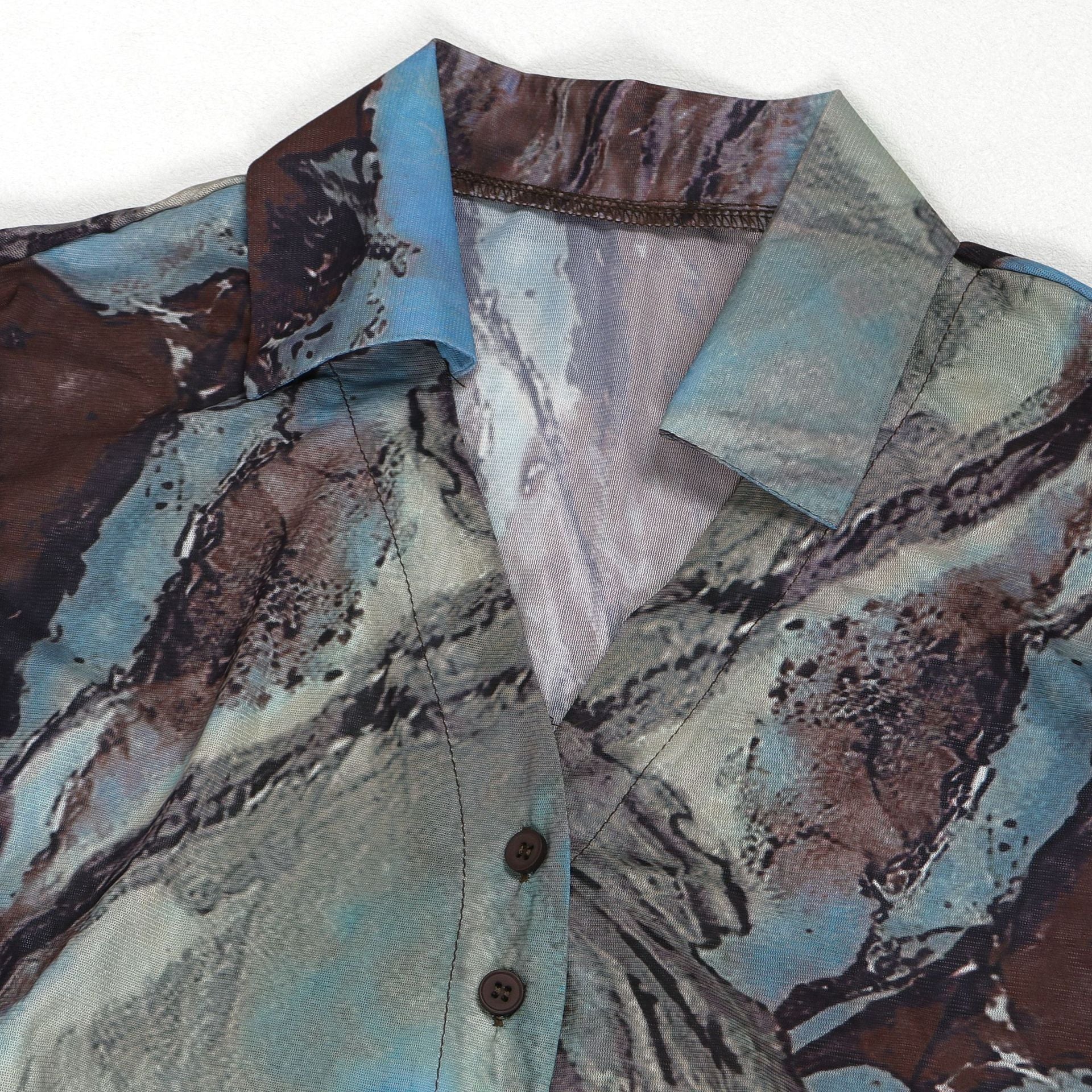 Tie Dye Mesh Print Single Breasted shirts+Pants Two 2 Piece Sets