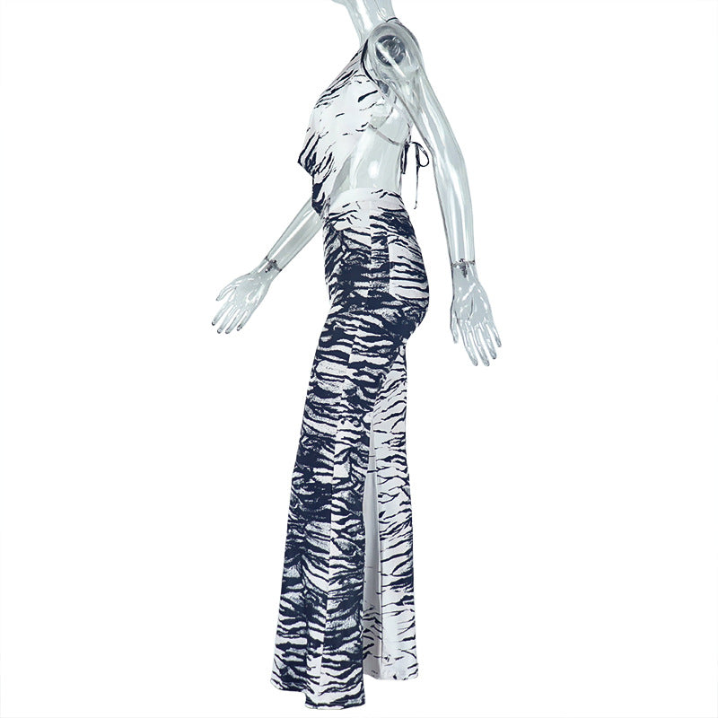 Spaghetti Strap Wrap V-neck Backless Zebra Printed  Jumpsuit