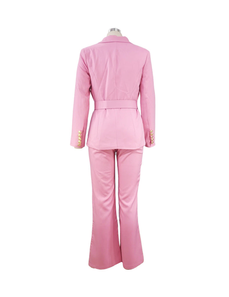 Long Sleeve Blazer Wide Leg Flare Jumpsuit Suit Two Piece Set