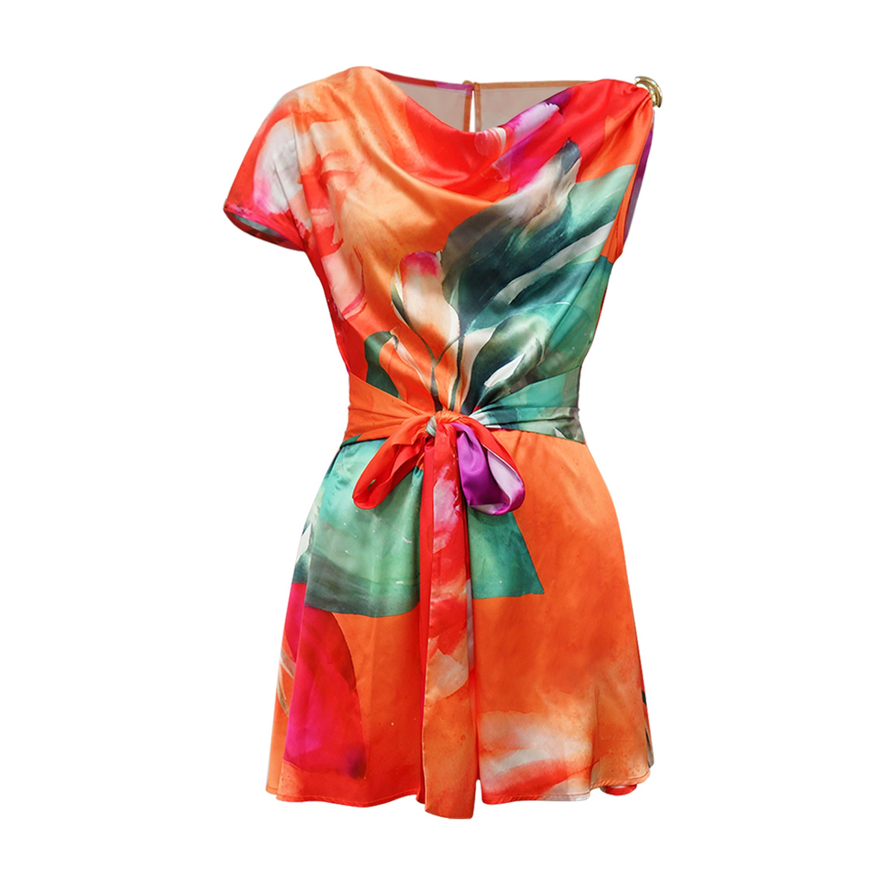 Tie Dye Print Beach Sleeveless V-neck Sashes Playsuits