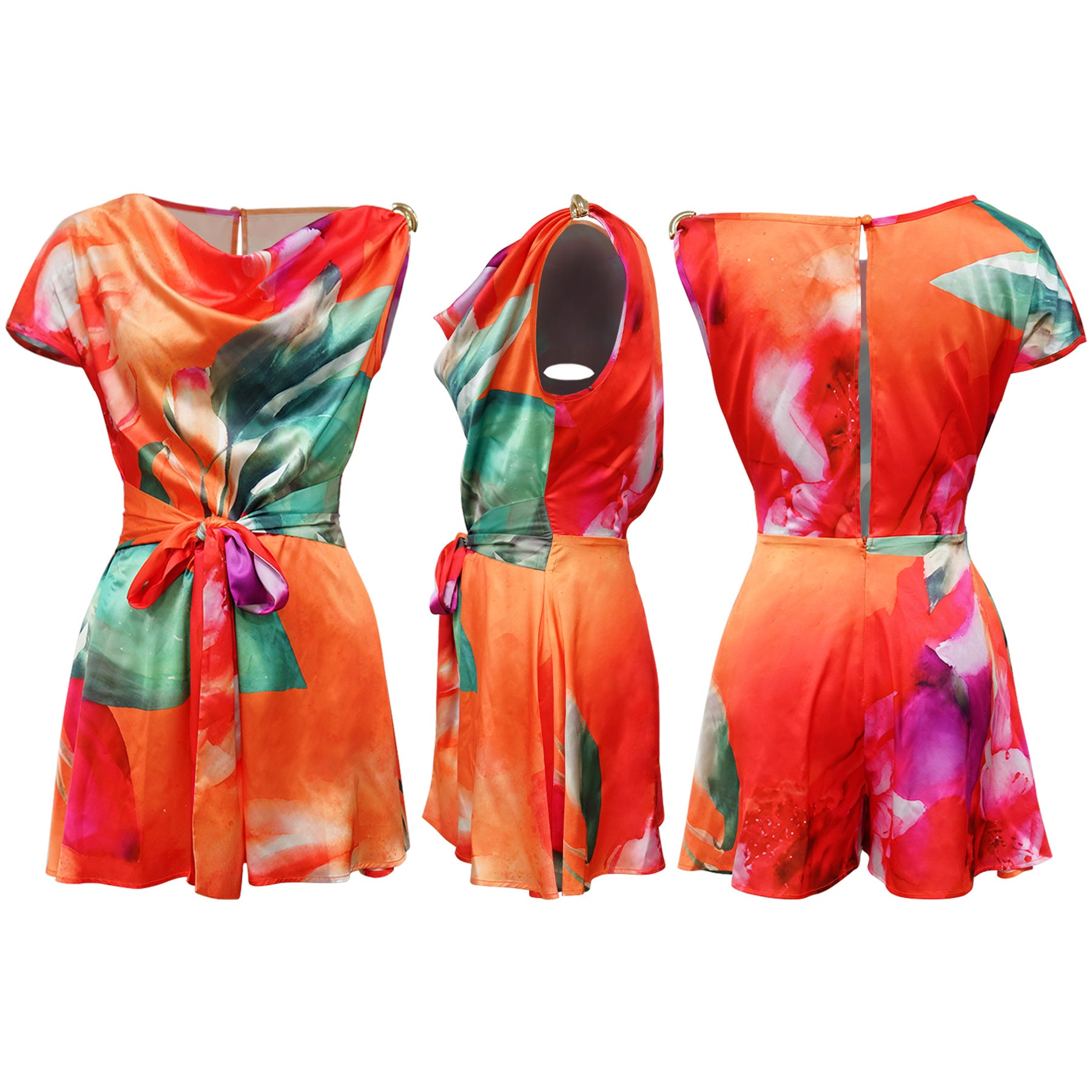 Tie Dye Print Beach Sleeveless V-neck Sashes Playsuits