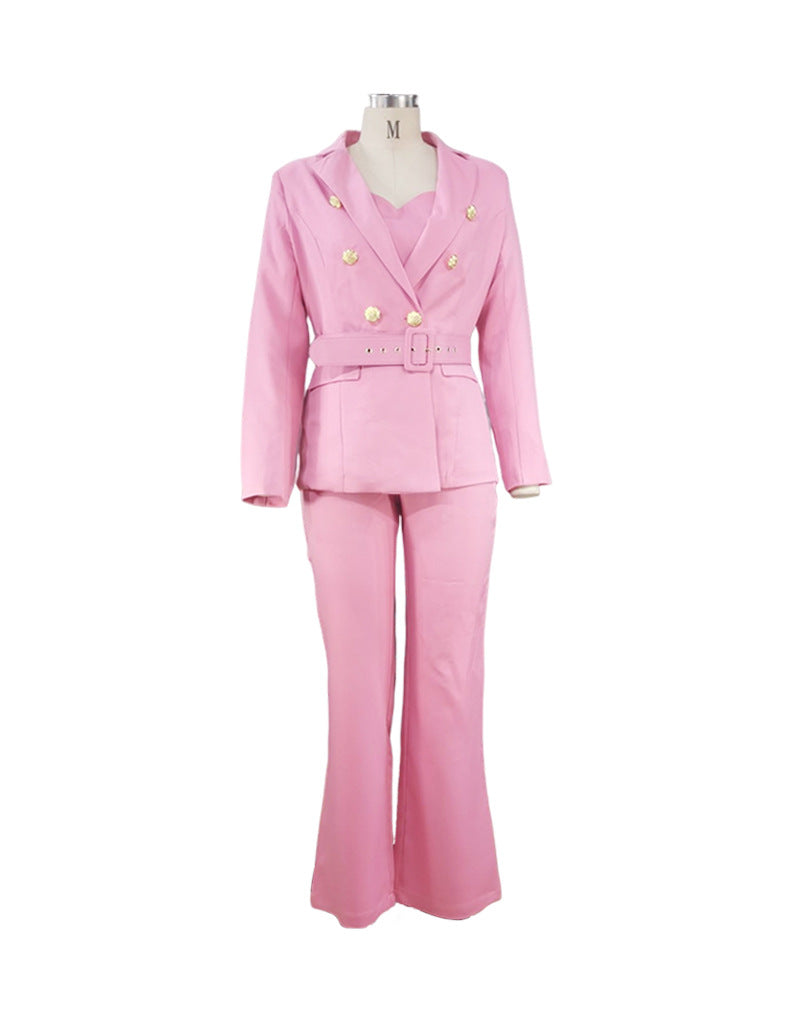 Long Sleeve Blazer Wide Leg Flare Jumpsuit Suit Two Piece Set