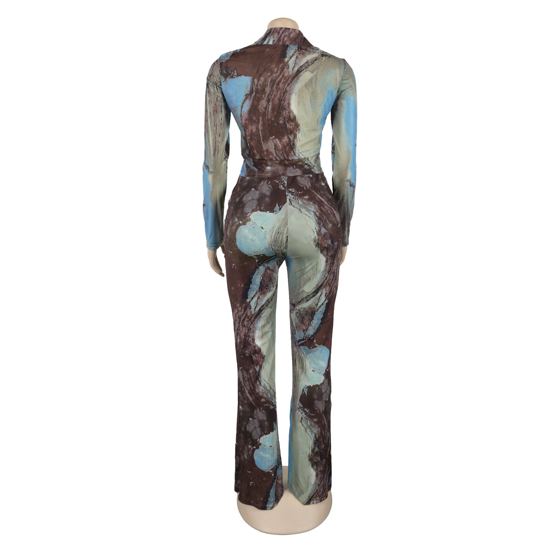 Tie Dye Mesh Print Single Breasted shirts+Pants Two 2 Piece Sets