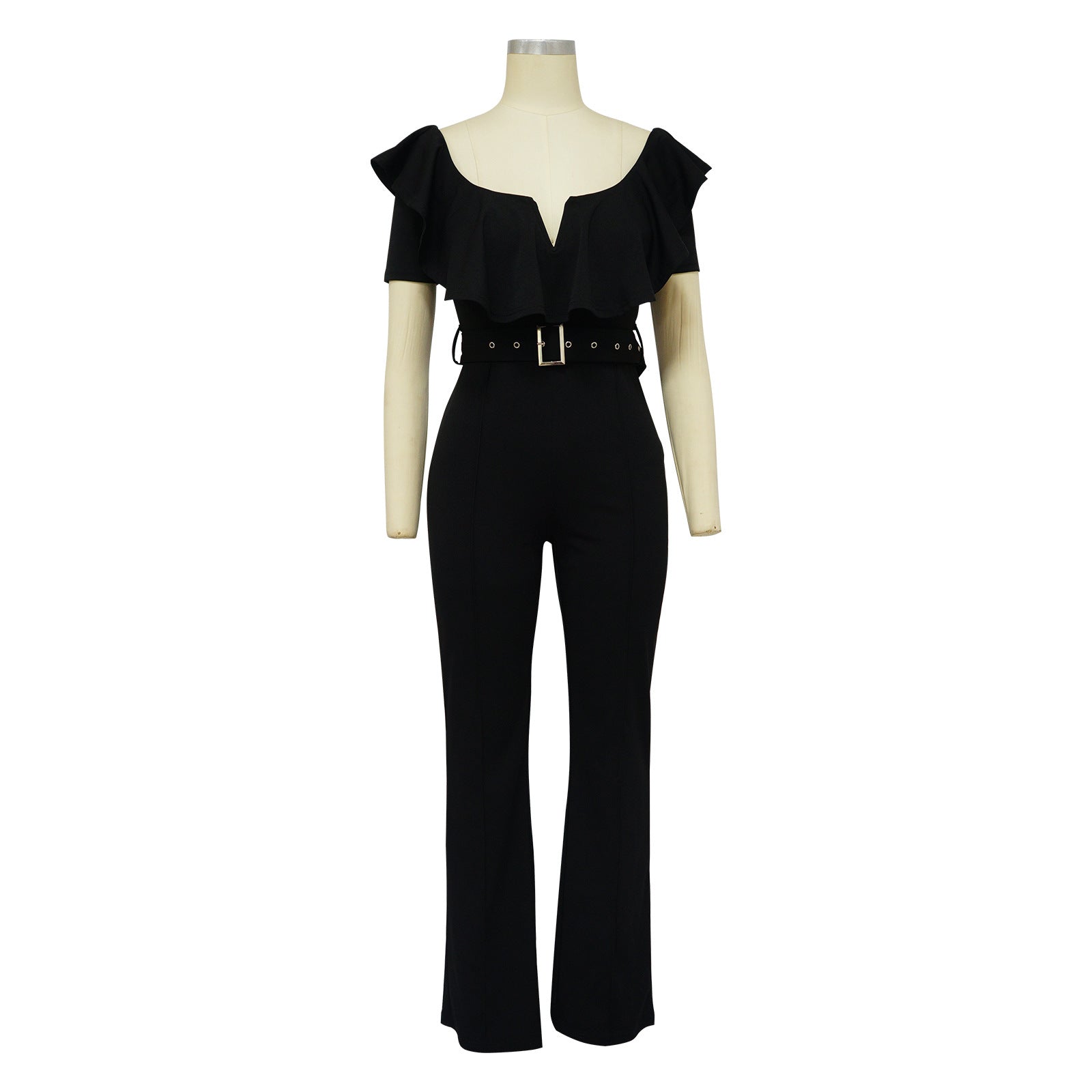 Vintage Butterfly Sleeve Zipper Back Sashes High Waist Straight Wide Leg Jumpsuit