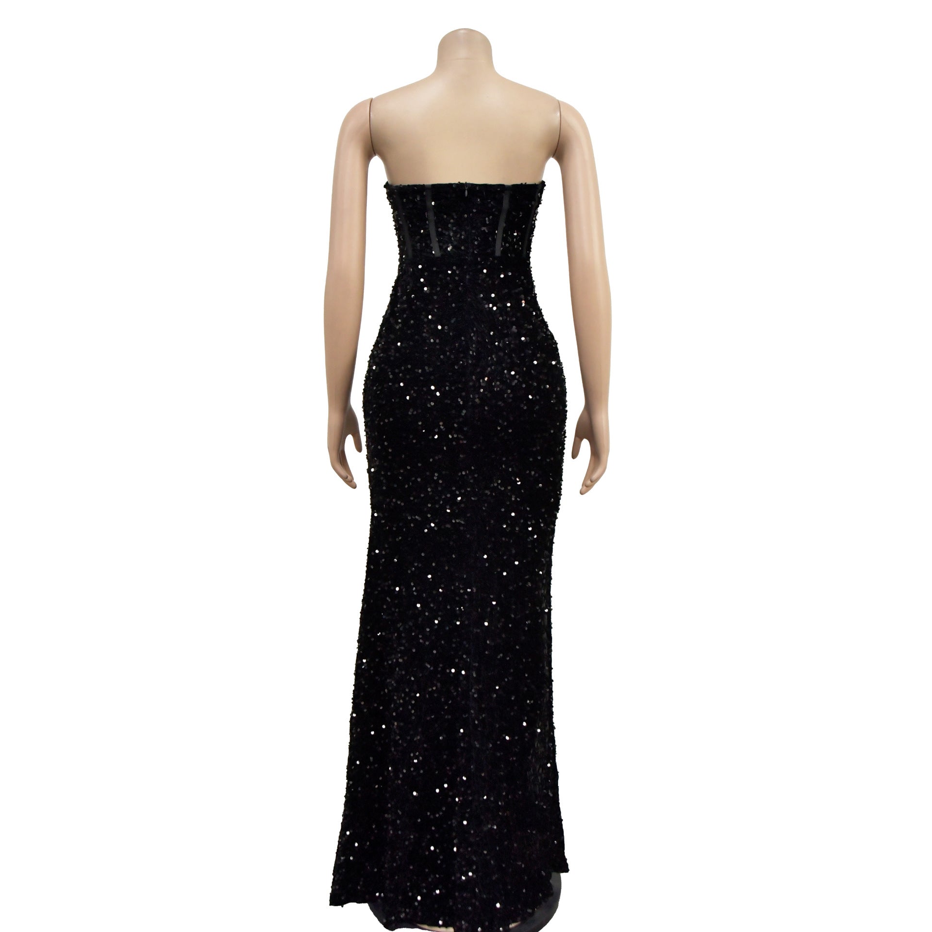 Sequined Strapless Tunic High Side Split Bodycon Midi Maxi Dress