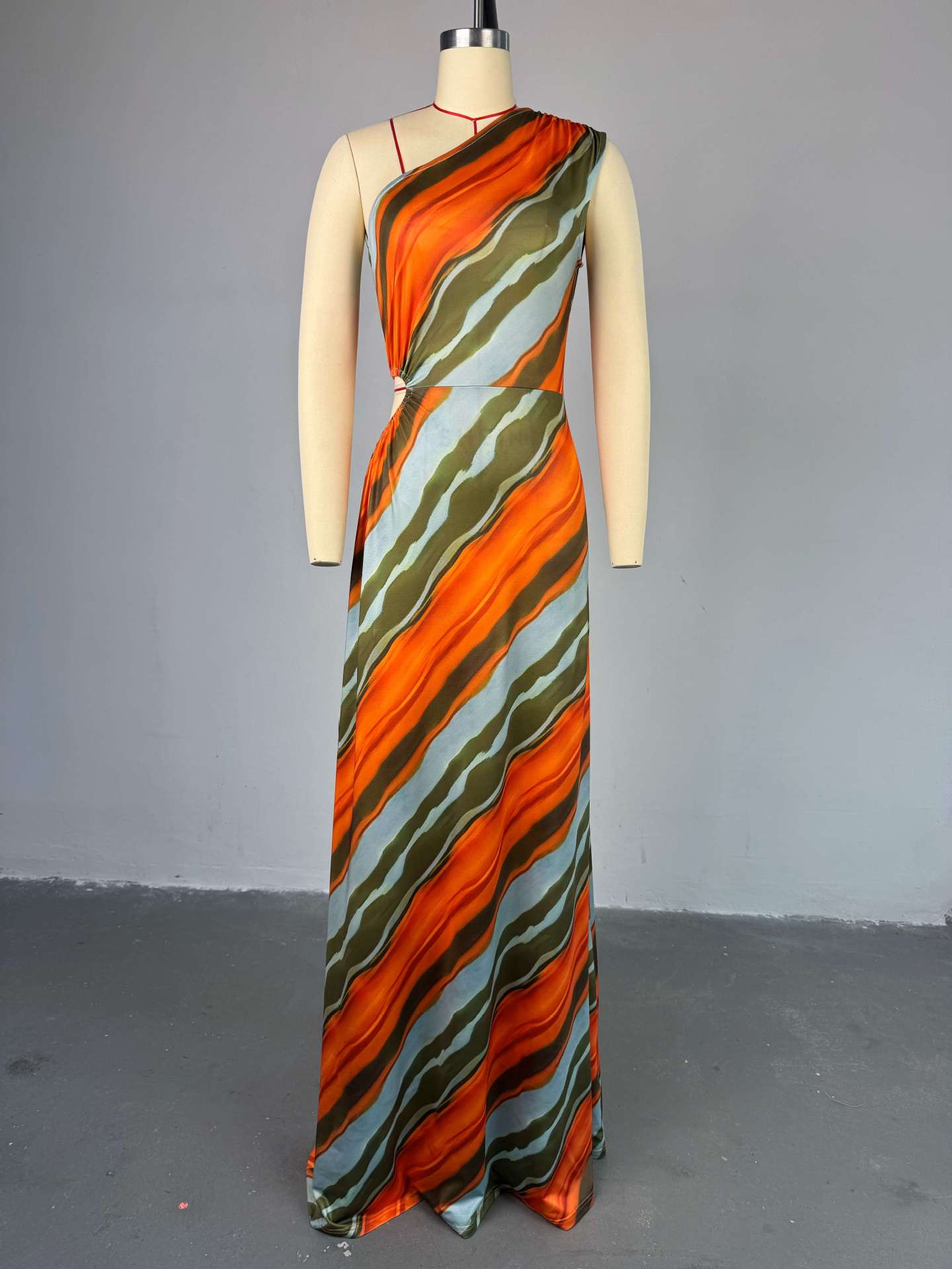 Elegant Striped Print Sleeveless Floor-Length Long Dress