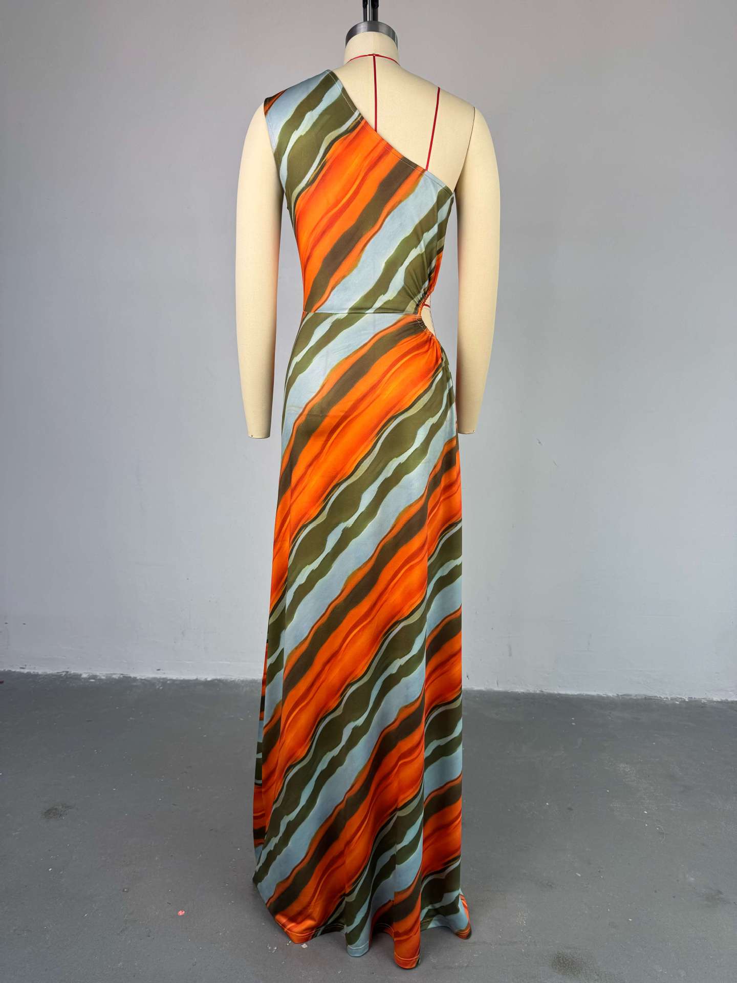 Elegant Striped Print Sleeveless Floor-Length Long Dress
