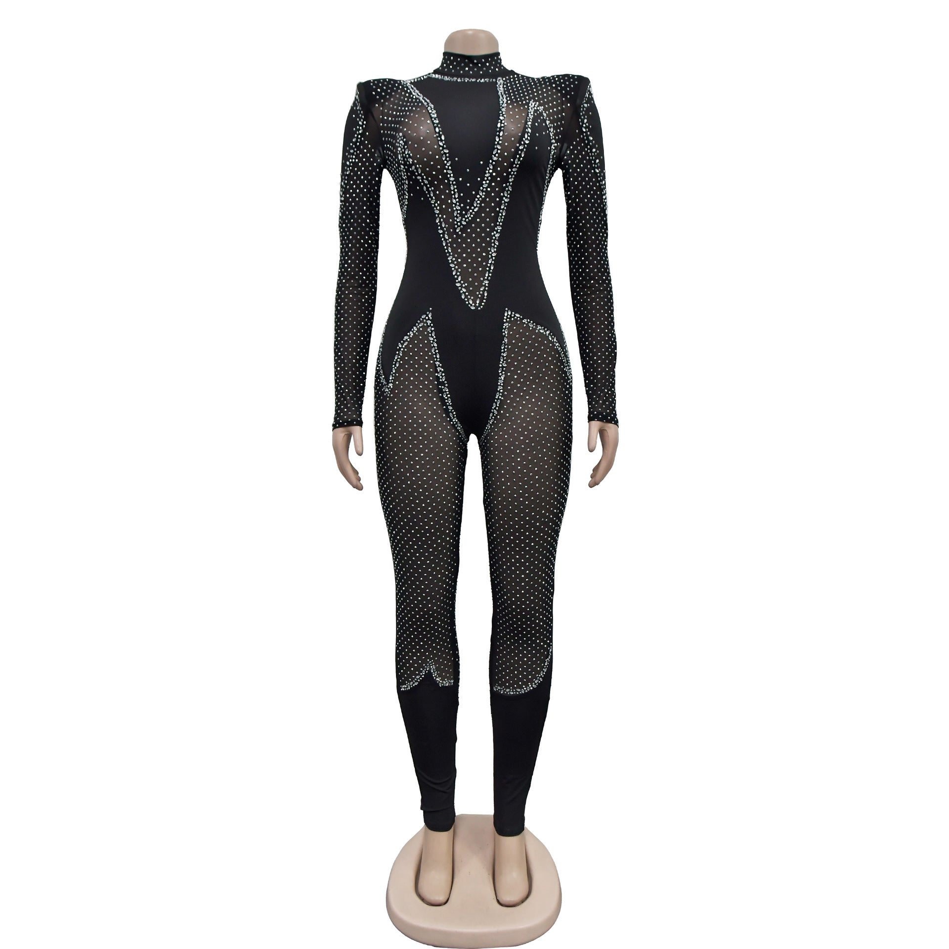 See Though Mesh Diamonds Rhinestones Jumpsuit