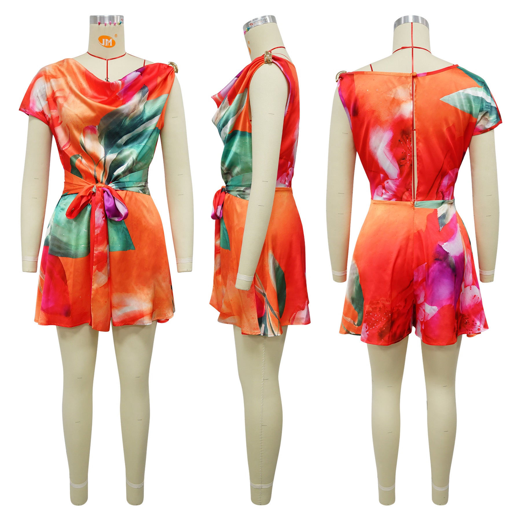 Tie Dye Print Beach Sleeveless V-neck Sashes Playsuits