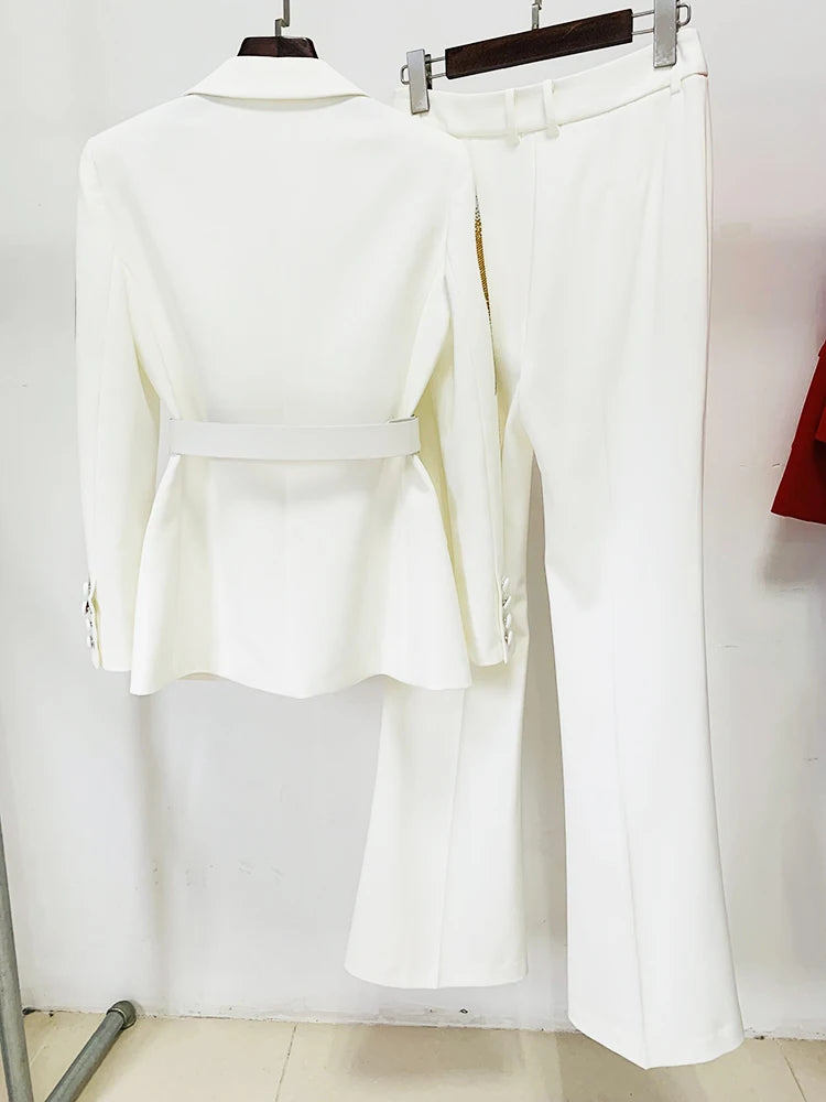 HIGH STREET Runway Diamonds Belted Blazer Flare Trousers Two Piece Set