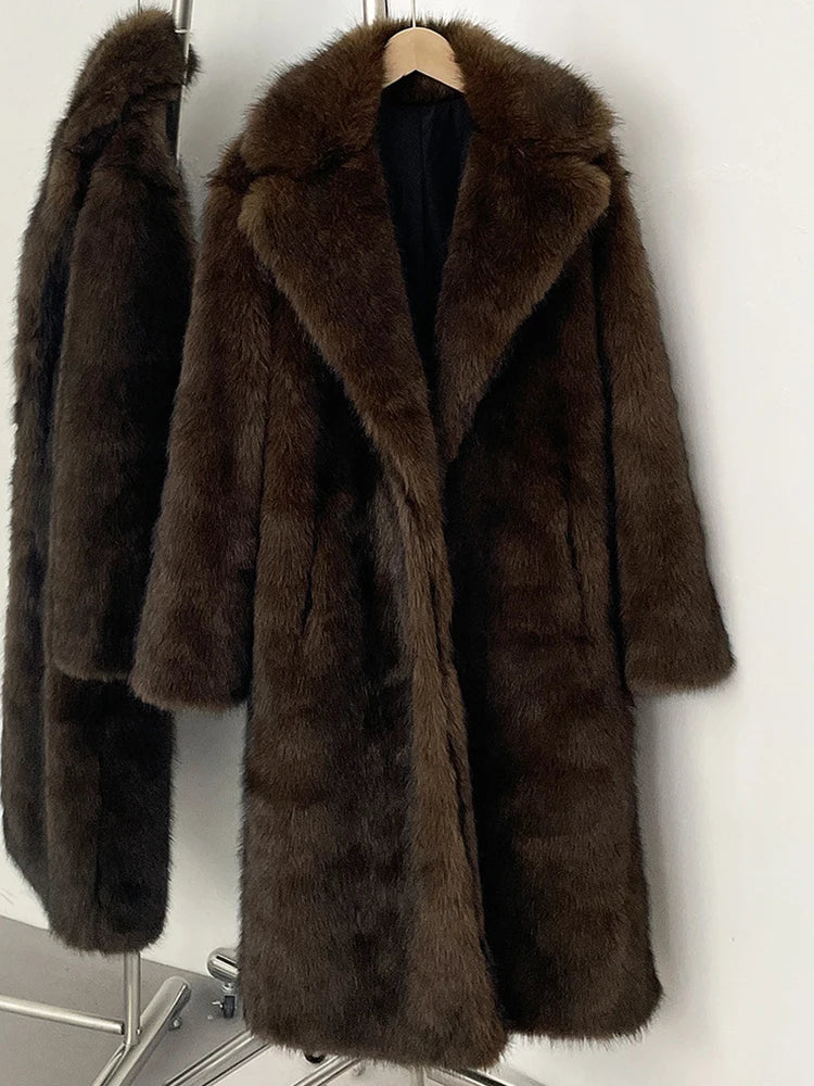 Faux Fur Long Sleeve Thick Warm Overcoat Fluffy Coat