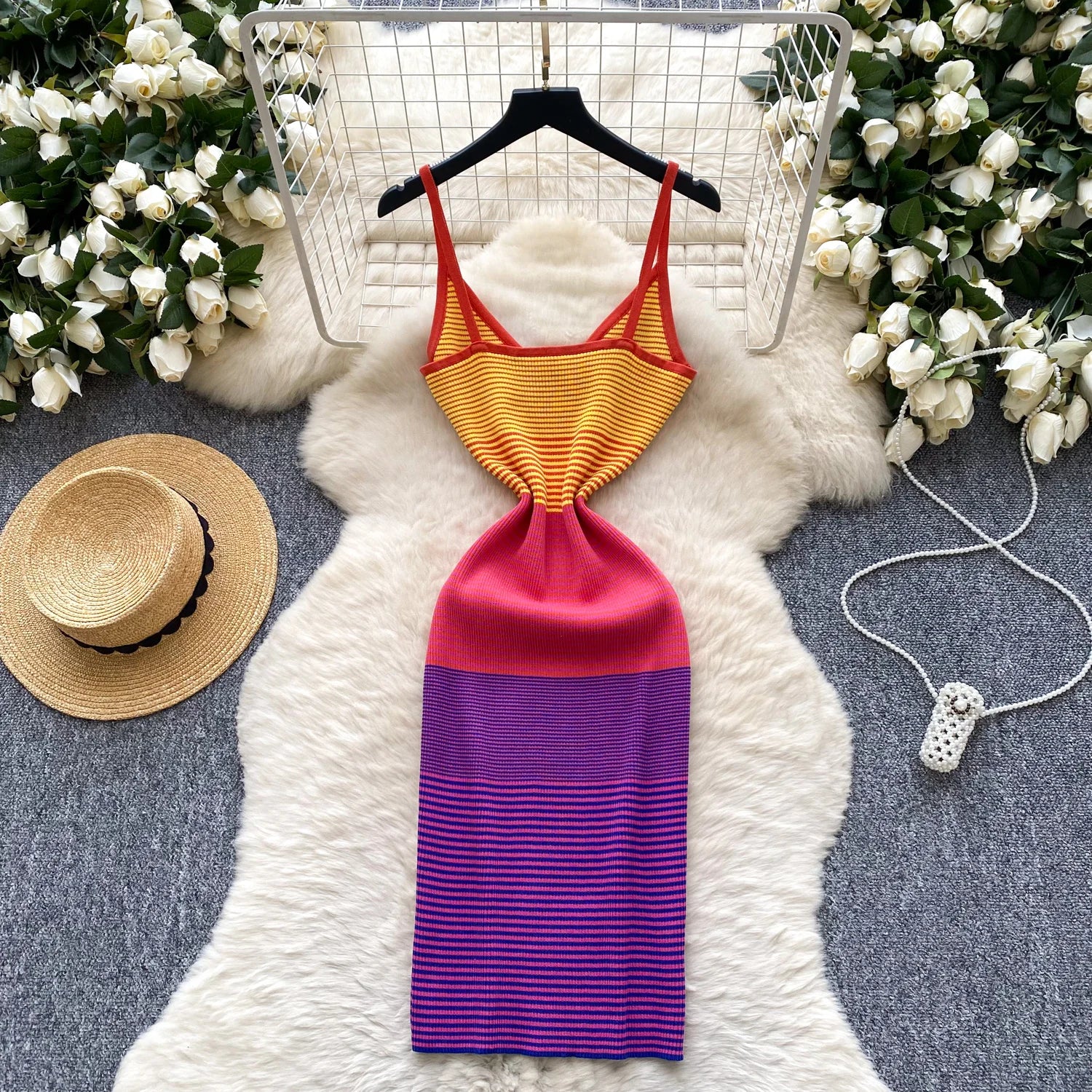 Chic Knit V Neck Sleeveless Elastic Sheath Sundress