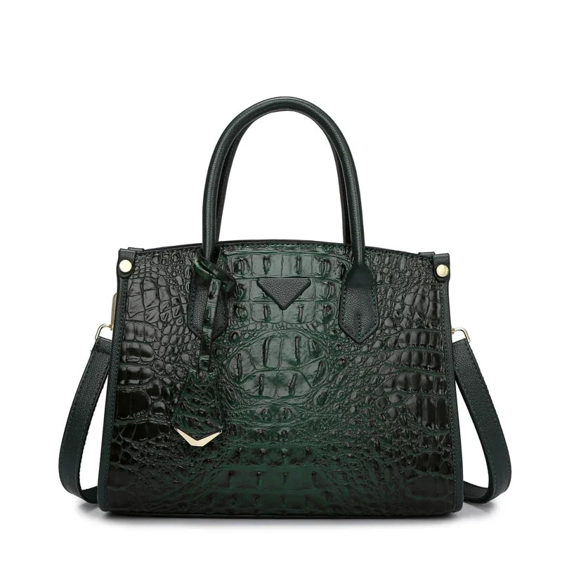 Large Top-Handle Vintage Crocodile Shoulder Bag