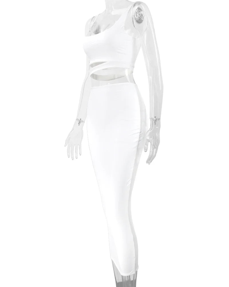 Elegant  Pleated Hollow out Two-piece Dress