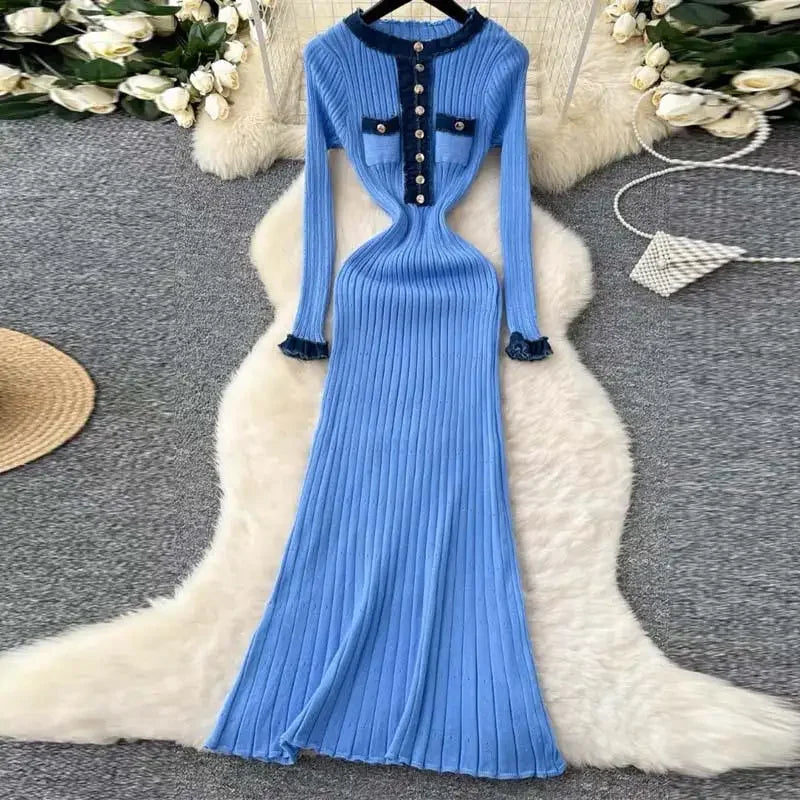 Pathwork Round Neck Long Sleeve Knit Dress