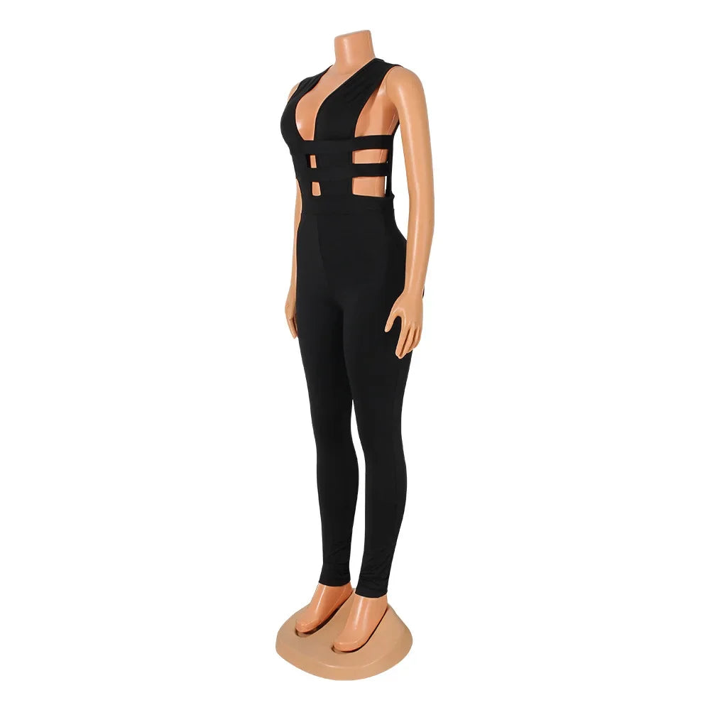 V-neck Sleeveless Hollow Jumpsuit
