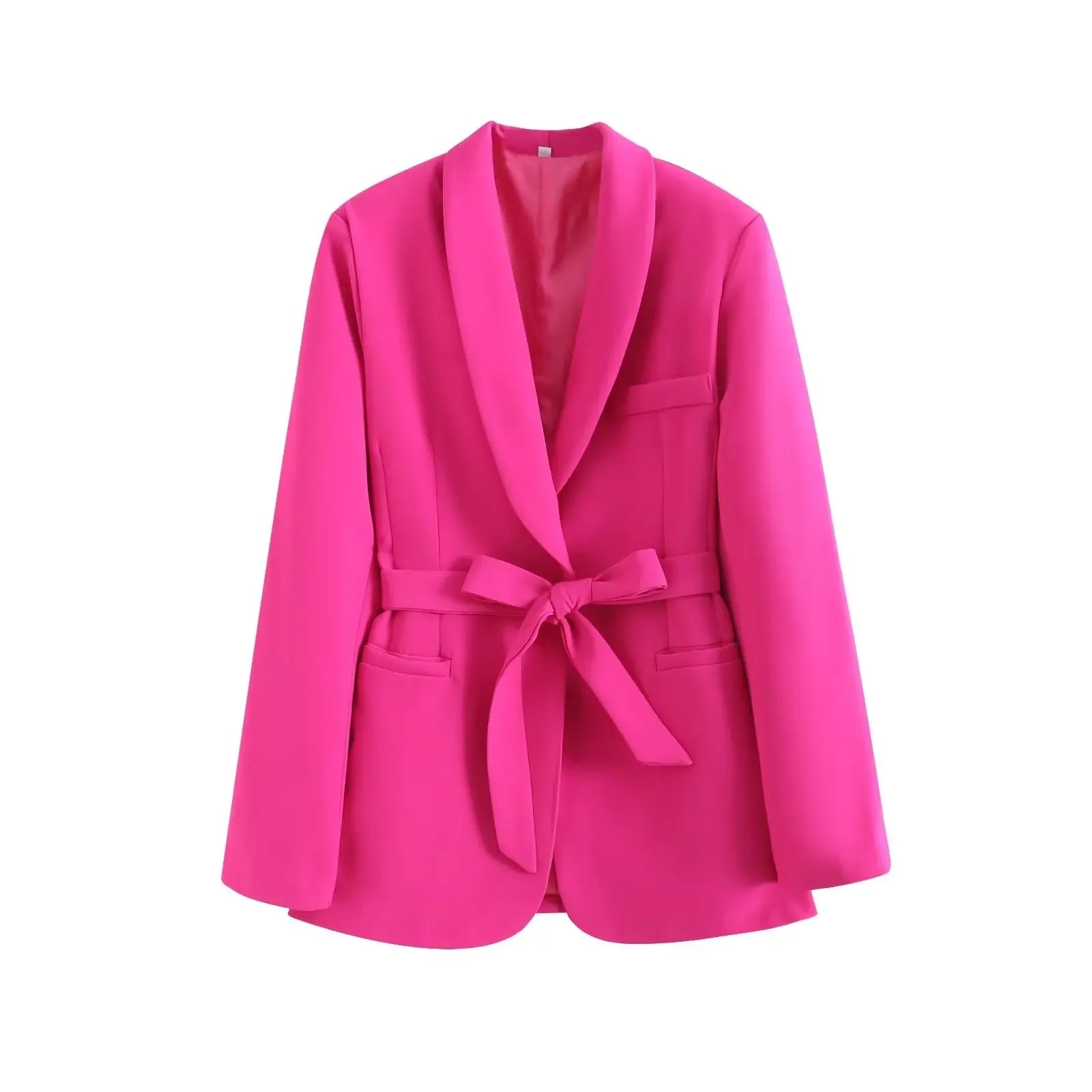 Long Sleeve Belt Bow Blazers Suit Coat Chic Female High Waist Trousers Two Piece Sets