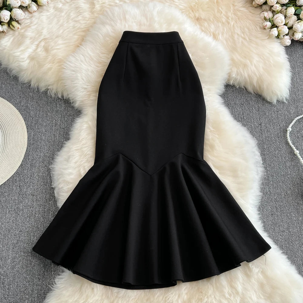 Irregular Mermaid Pleated Ruffle Mid-length Skirts