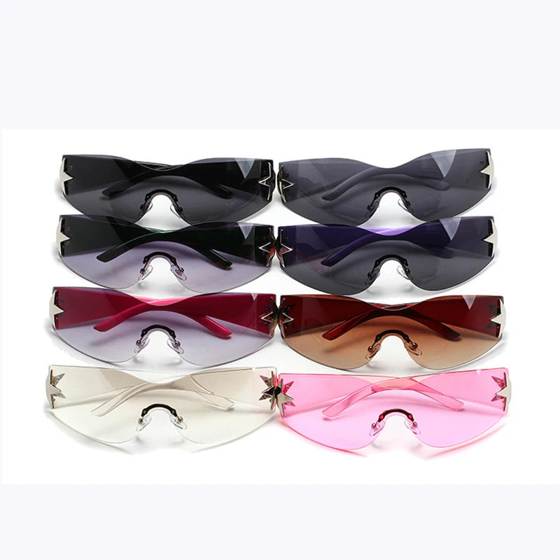 Rimless Y2K Sunglasses Oversized Trendy Wrap Around Sunglasses Punk One Piece Goggles