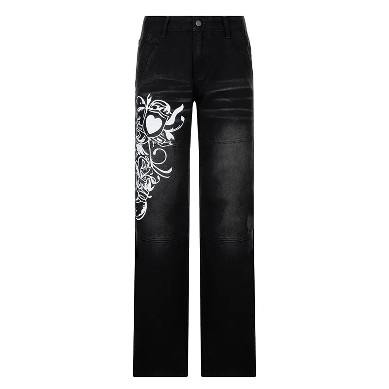 printed Cargo Jeans Y2K High Waist Streetwear Baggy Straight wide leg jeans