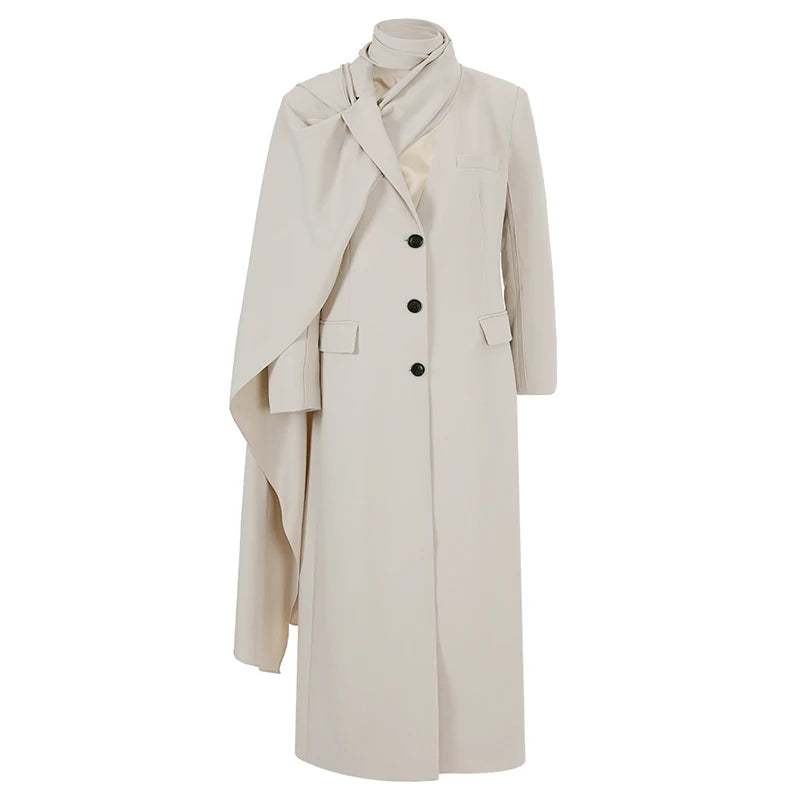 Irregular Scarf Elegant Blazer Lapel Long Sleeve Loose Jacket