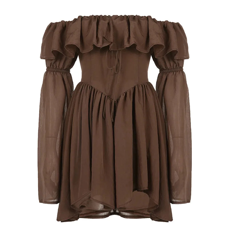 Elegant Chiffon Corset Flare Long Sleeve Mini Dress