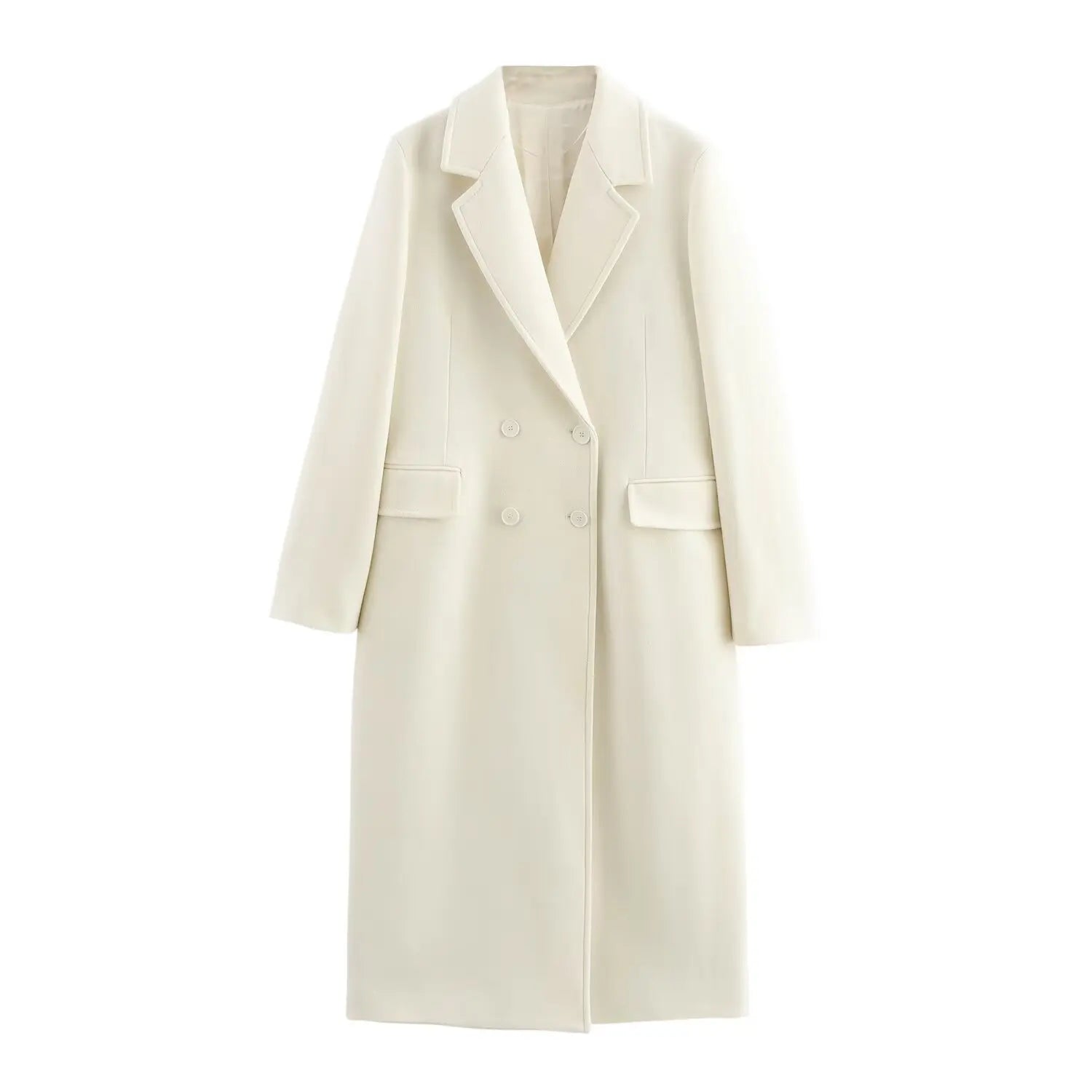 Wool Blended Lapel Long Coat