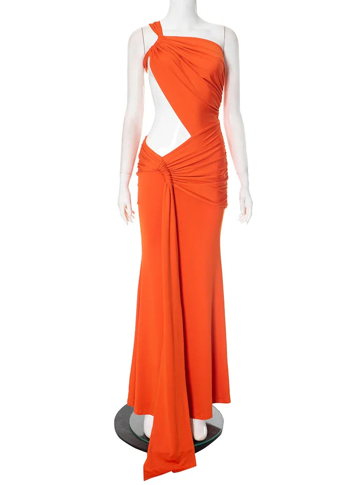 Backless One Shoulder Irregular Pleated Dress