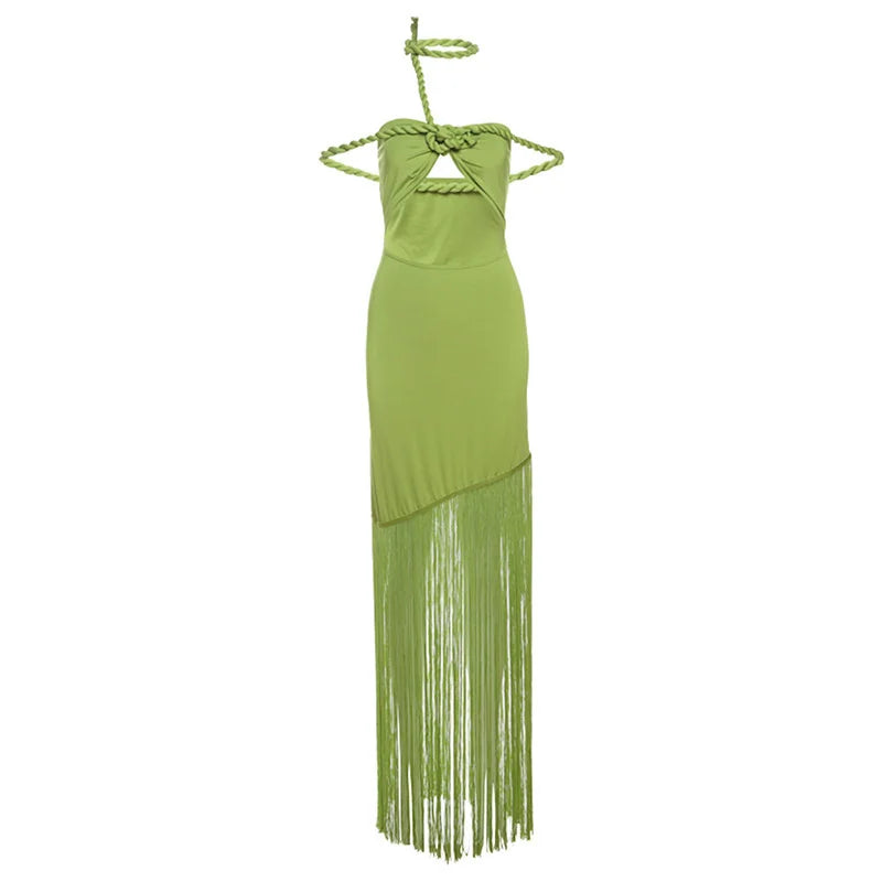 Strapless Tassel Off-shoulder Sleeveless Maxi Long Dress