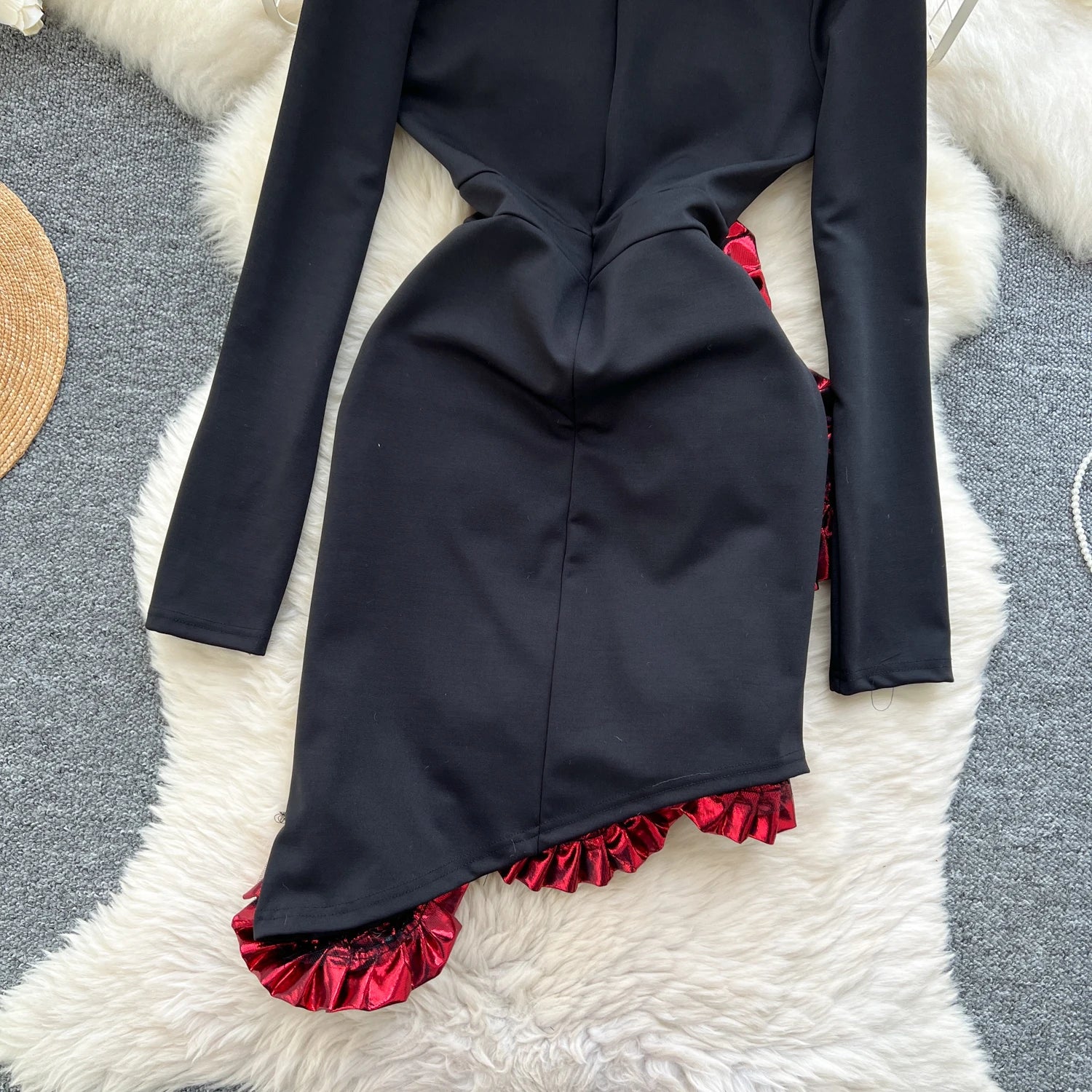 Elegant Three-dimensional floral asymmetrical long sleeve Dress