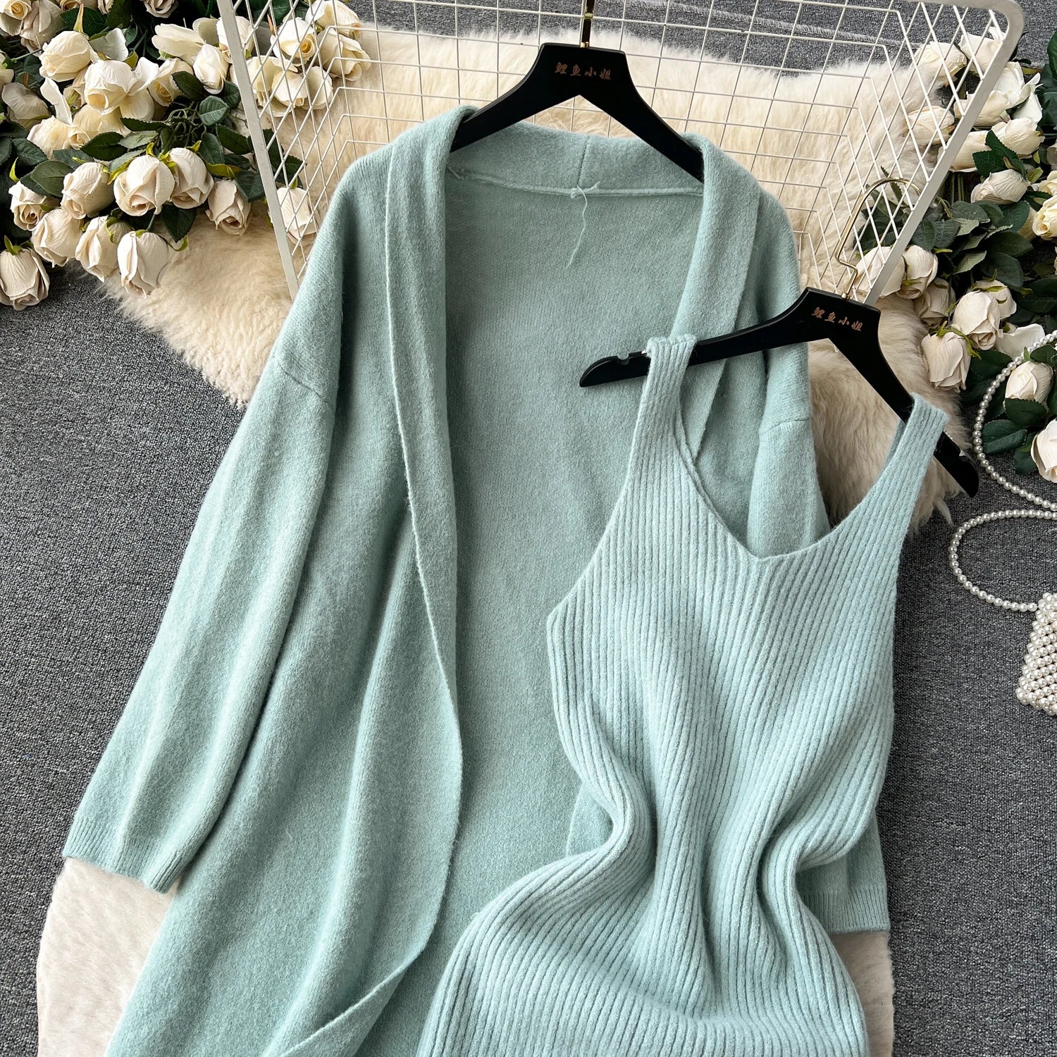 Autumn Thick Warm Knitted Suits Knit Dress+Loose Long Cardigans Sweater Casual Two Pieces Sets