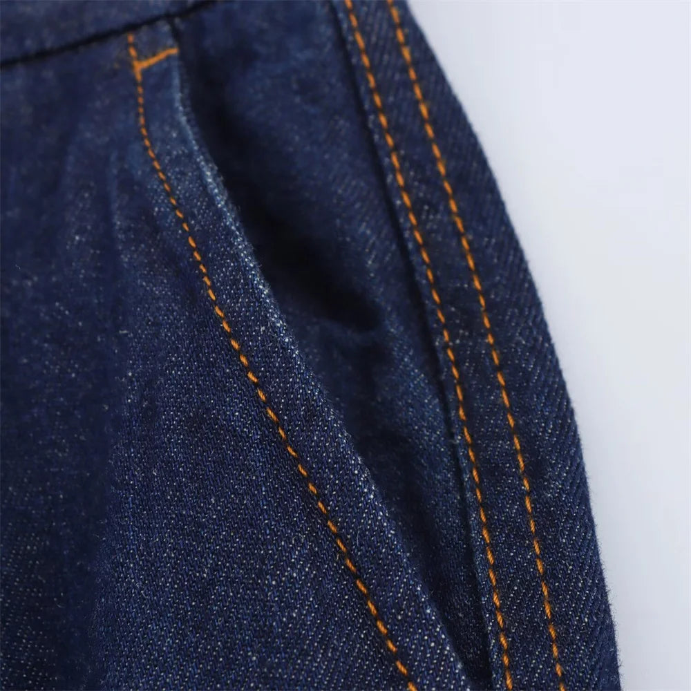 Denim Set Loose Fit Button Down Shirt With Wide Leg Pants