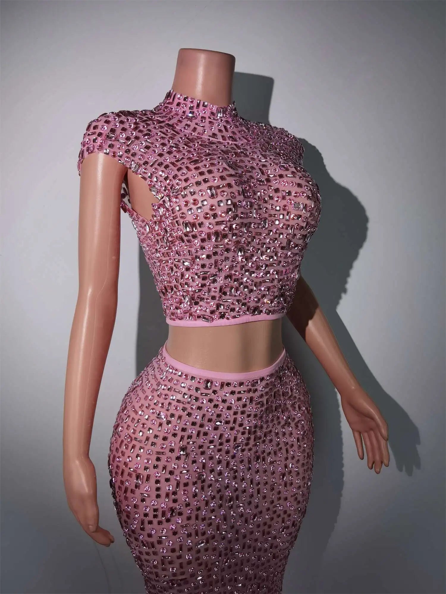 Sparkly Diamonds Crop Top Long Skirt 2-PCS Set