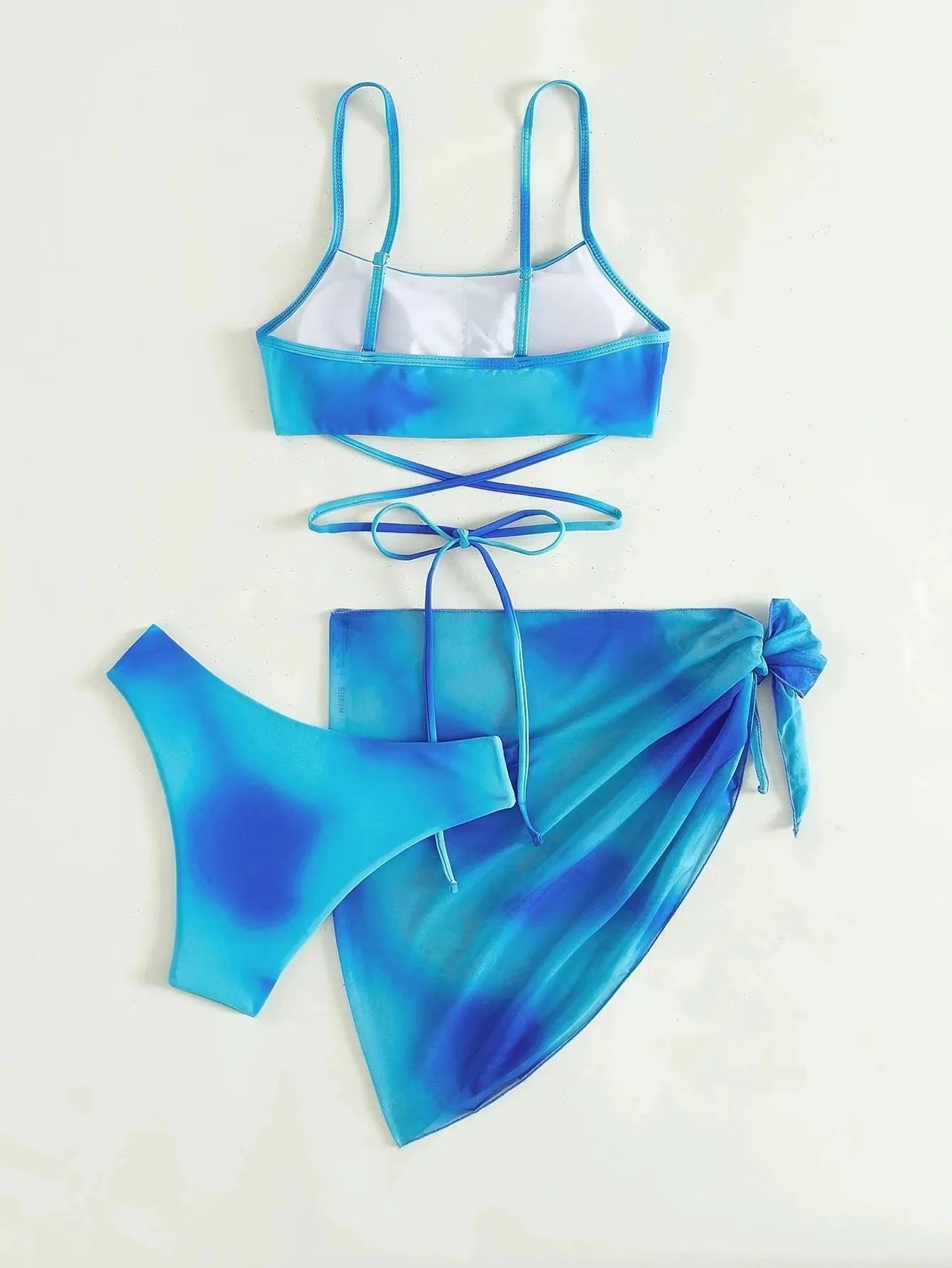 Tie Dyed Split Bikini Sexy Hip Lifting Mesh Gradient Beach Three Piece Set Cross Swimwear