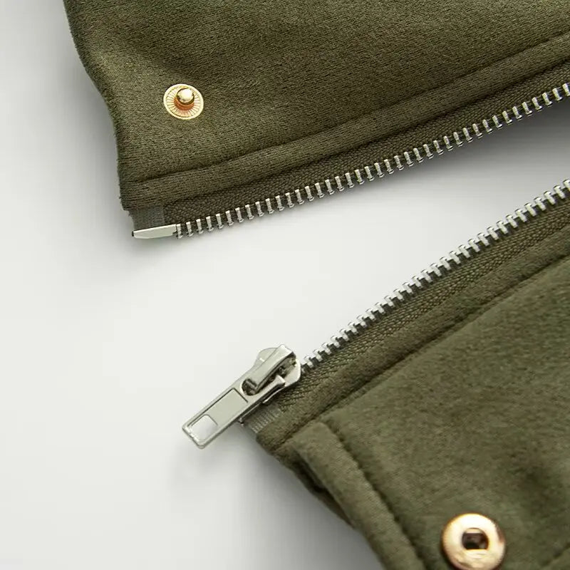 Loose Pilot Faux Suede Long Sleeve Blouse