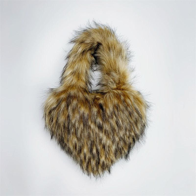 Faux Fur Heart Shaped Shoulder Bag