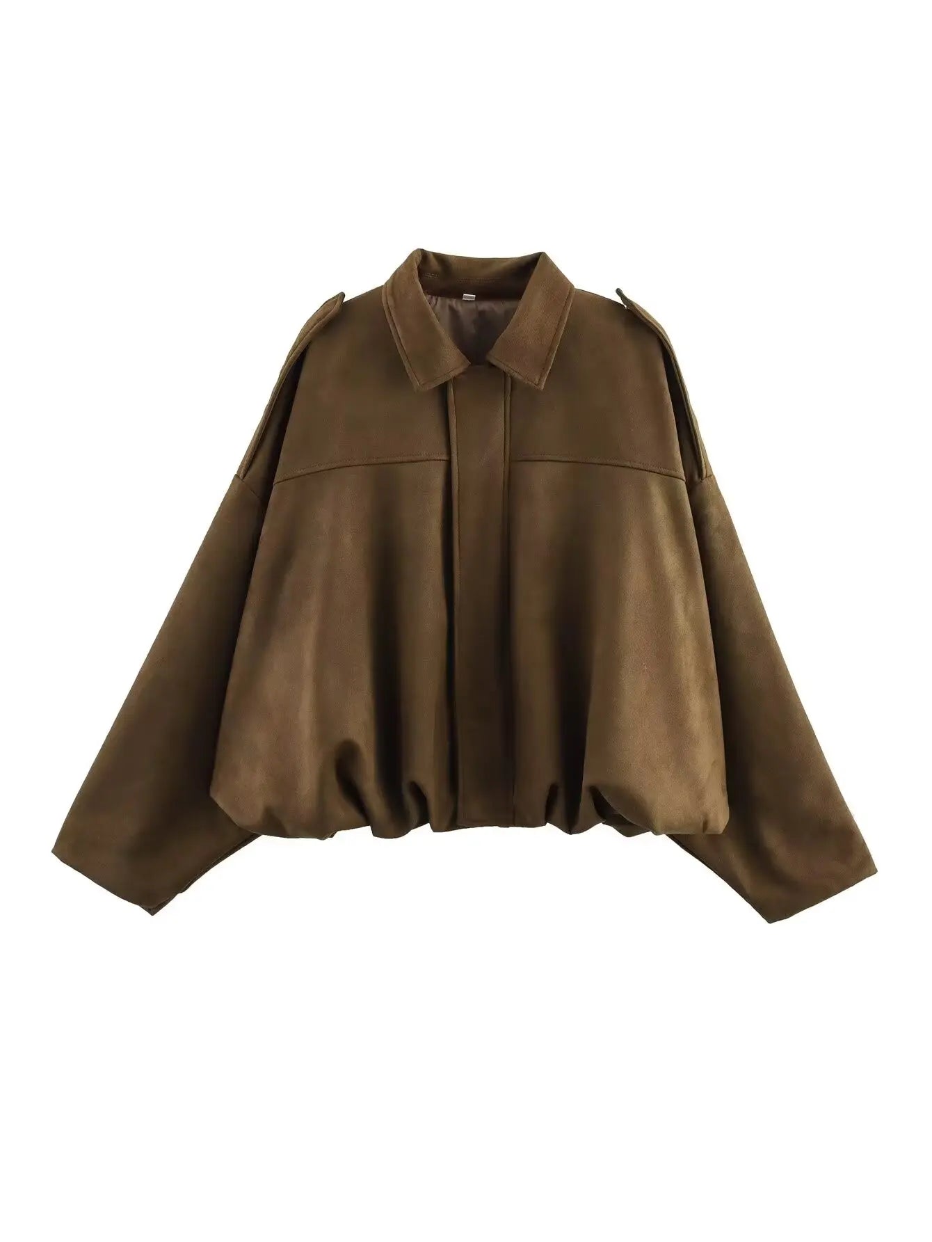 Loose Pilot Faux Suede Long Sleeve Blouse