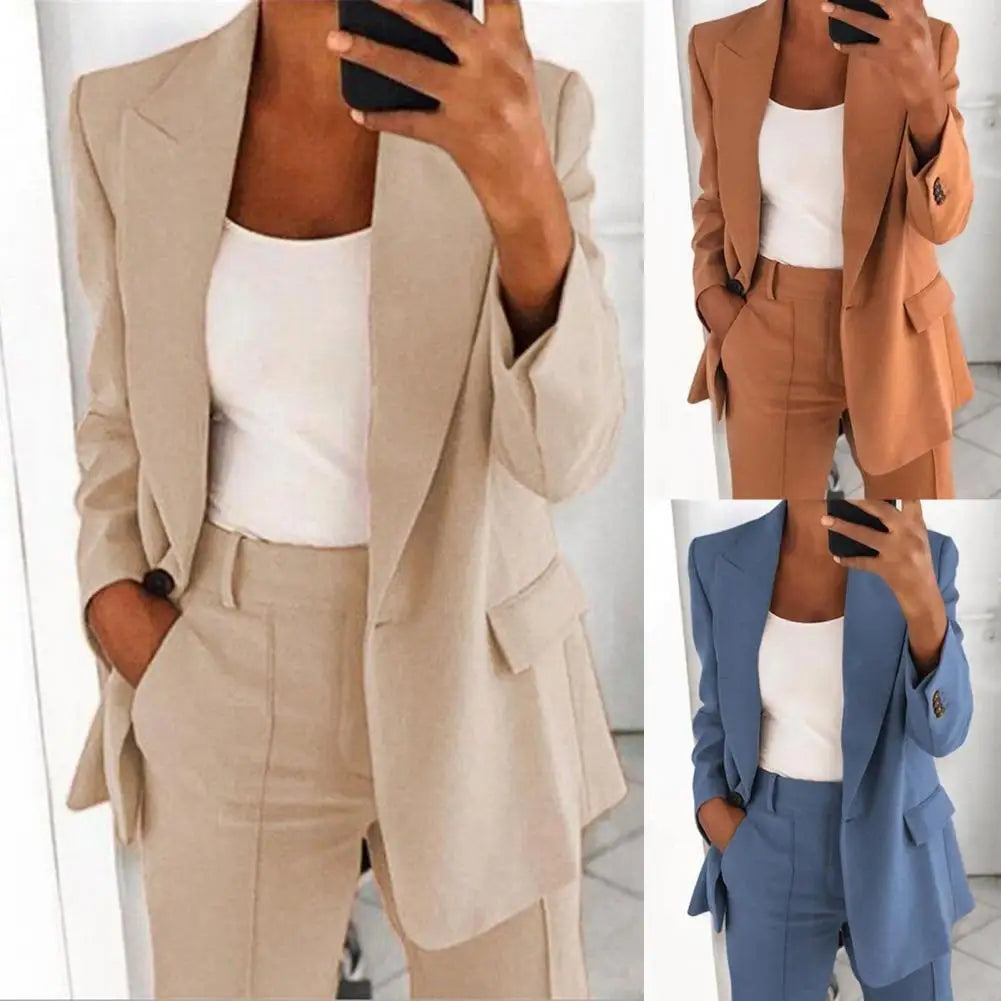 Elegant Turndown Collar Long Sleeve Buttons Blazer Jacket