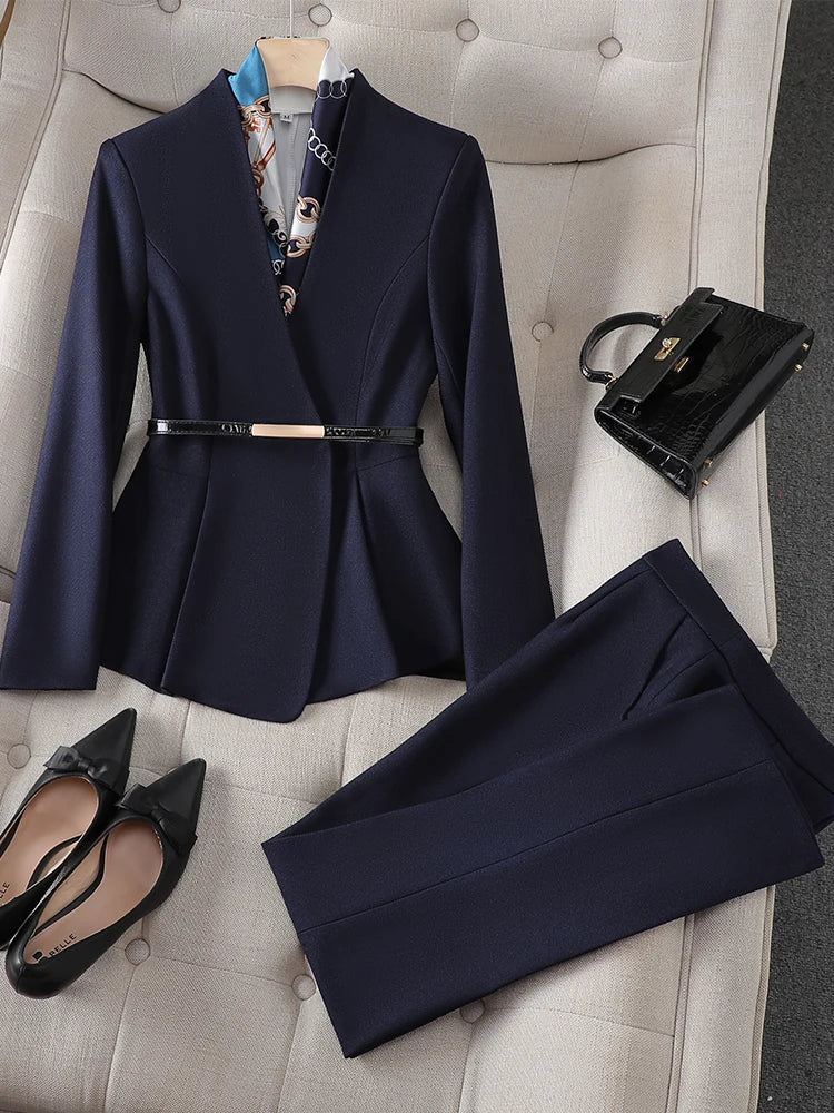 Elegant Office Pant Suits Formal Blazer Trousers 2 Piece Set