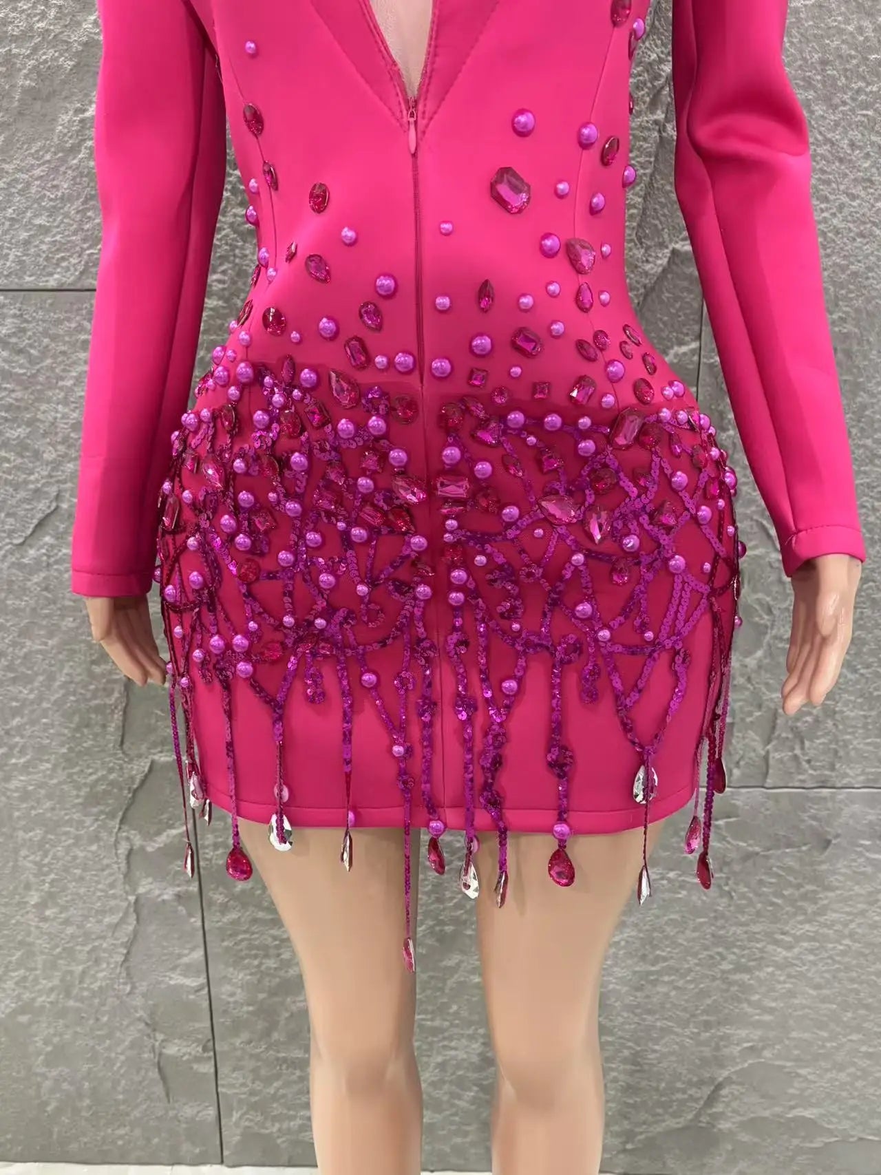 Long Sleeve Deep V-Neck Bodycon Blazer Dress