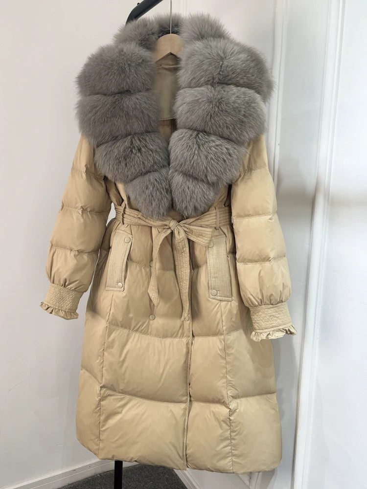 Real Natural Fox Fur Collar Duck Down Coat