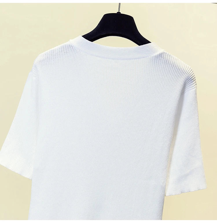 Short-sleeved V-Neck Basic Cotton Pullover Vest T-shirt