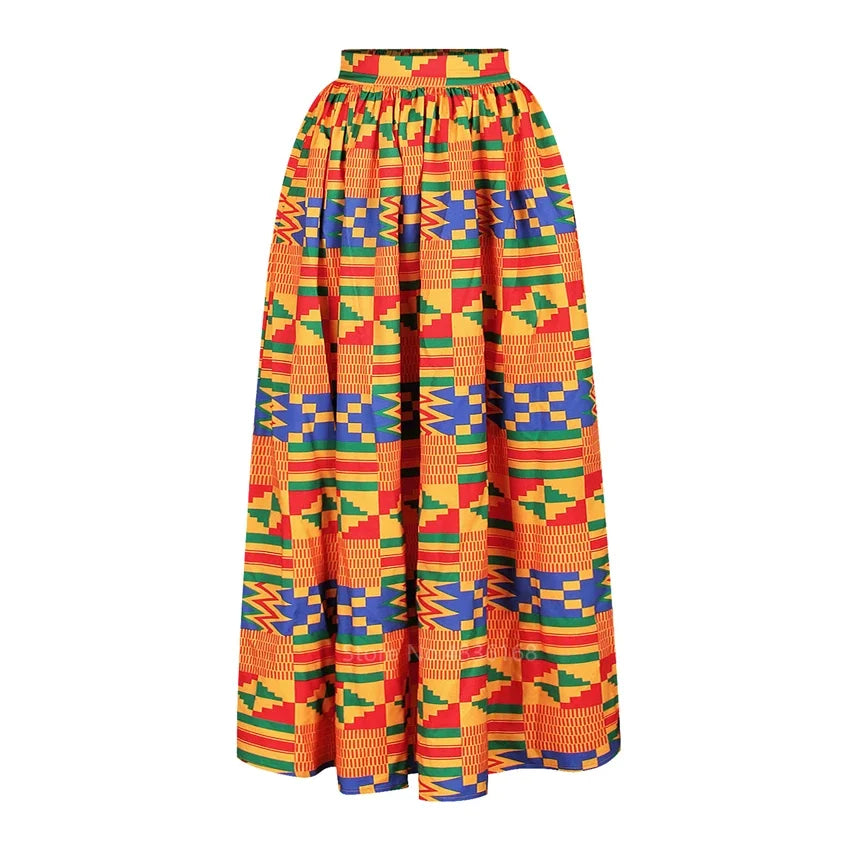 African  Two Piece Set Sexy Slash-neck Long Sleeve Tops +High Slit Maxi Skirt